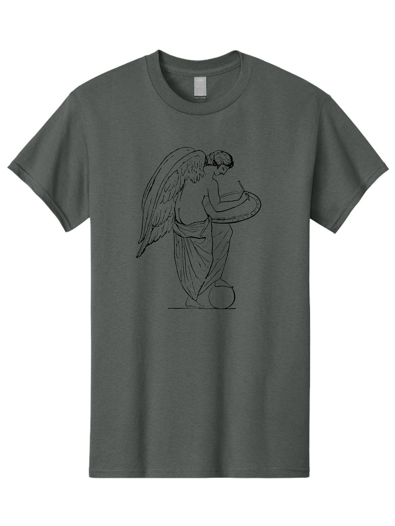 Angel-Playing-Tambourine Men'S Graphic Tee, 100% Cotton, Comfortable Casual Summer Wear, Machine Washable, Angel Playing Drum, Heavenly Music, Divine Art, Classical Illustration, Ethereal Beauty, Artistic Expression, Mythical Being, - Aaa513