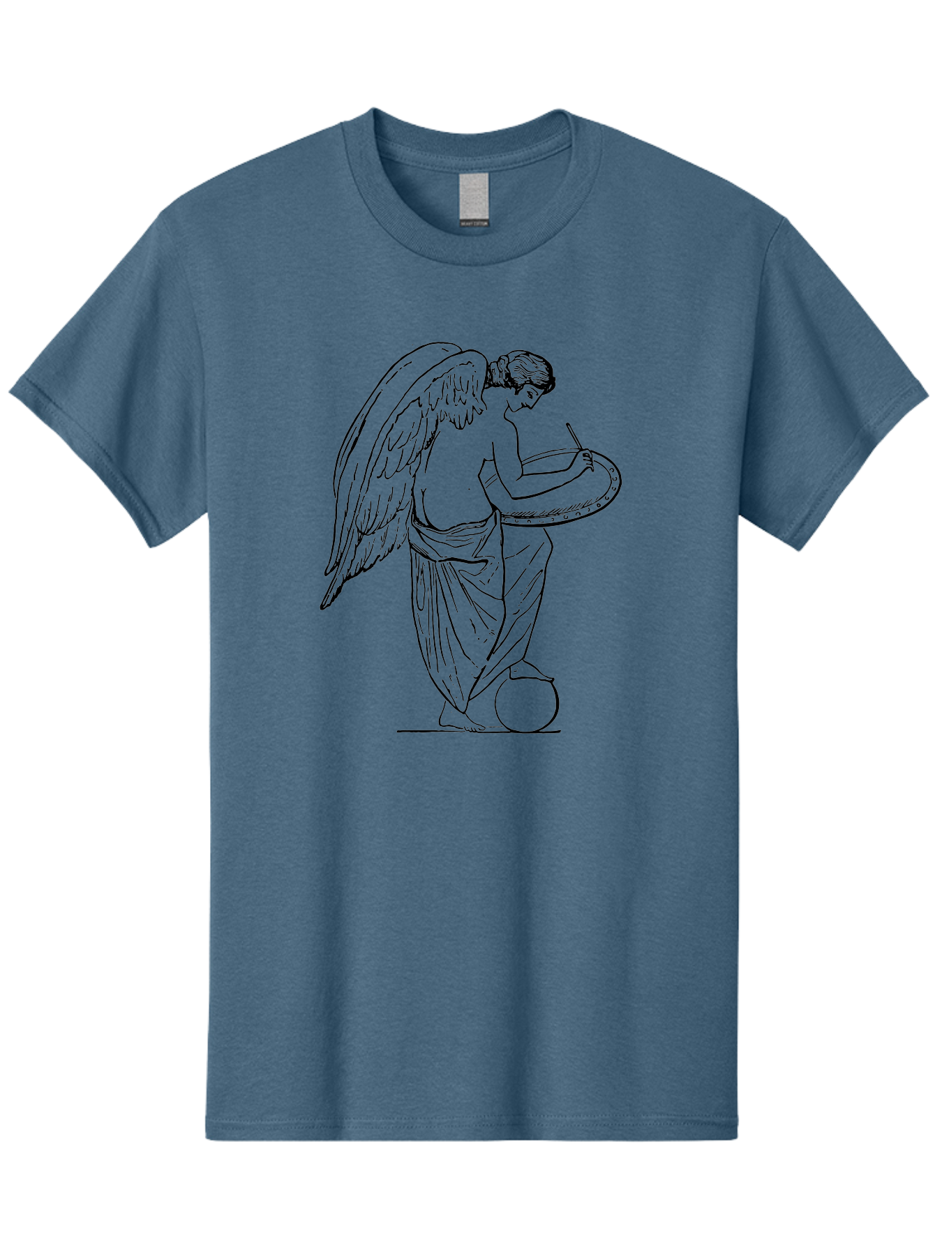 Angel-Playing-Tambourine Men'S Graphic Tee, 100% Cotton, Comfortable Casual Summer Wear, Machine Washable, Angel Playing Drum, Heavenly Music, Divine Art, Classical Illustration, Ethereal Beauty, Artistic Expression, Mythical Being, - Aaa513