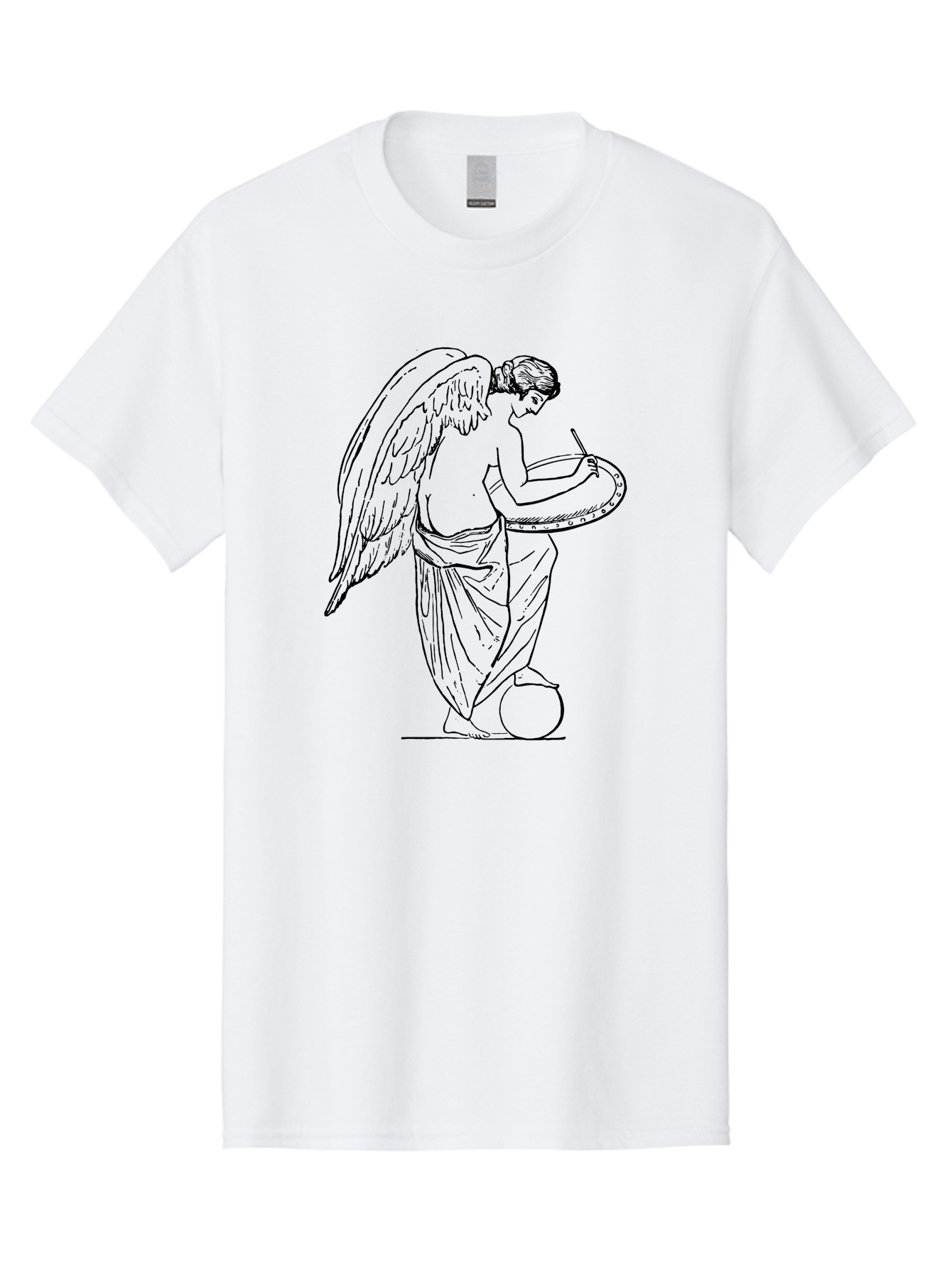 Angel-Playing-Tambourine Men'S Graphic Tee, 100% Cotton, Comfortable Casual Summer Wear, Machine Washable, Angel Playing Drum, Heavenly Music, Divine Art, Classical Illustration, Ethereal Beauty, Artistic Expression, Mythical Being, - Aaa513