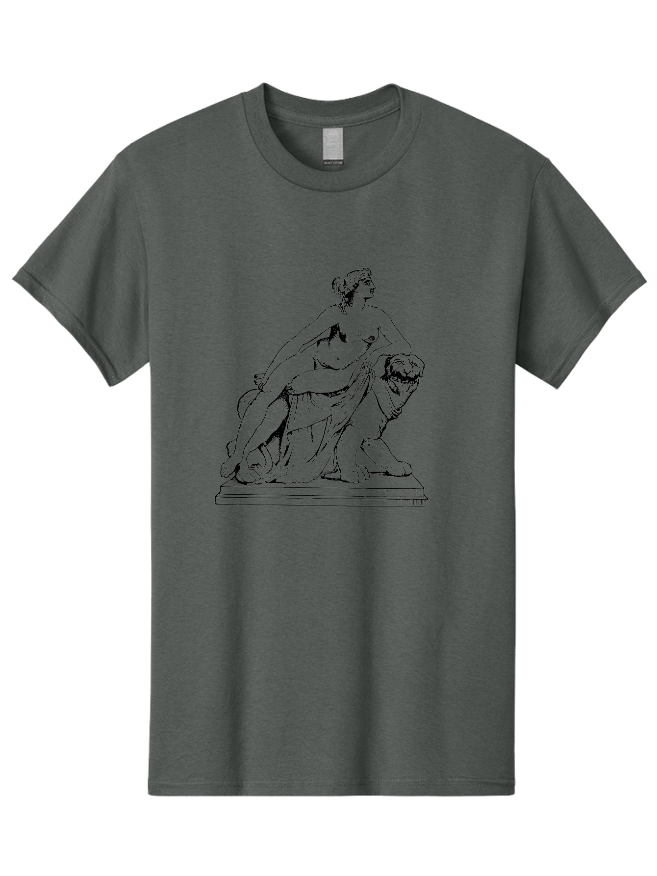 Aphrodite-Riding-Lion Men'S Graphic Tee, 100% Cotton, Comfortable Casual Summer Wear, Machine Washable, Classical Art, Greek Mythology, Female Figure, Lion Statue, Nude Woman, Goddess Aphrodite, Sensual Pose, Elegant Draping, - Aaa514