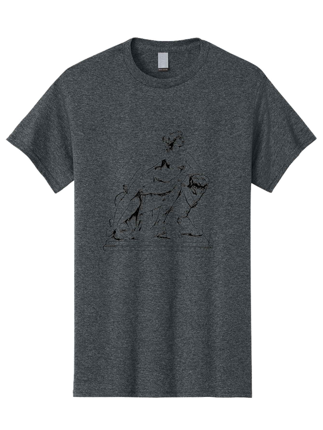 Aphrodite-Riding-Lion Men'S Graphic Tee, 100% Cotton, Comfortable Casual Summer Wear, Machine Washable, Classical Art, Greek Mythology, Female Figure, Lion Statue, Nude Woman, Goddess Aphrodite, Sensual Pose, Elegant Draping, - Aaa514
