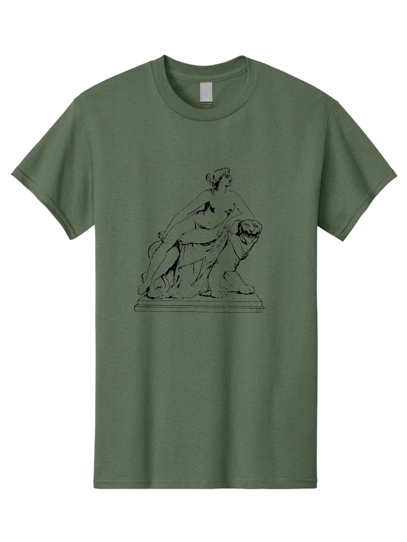 Aphrodite-Riding-Lion Men'S Graphic Tee, 100% Cotton, Comfortable Casual Summer Wear, Machine Washable, Classical Art, Greek Mythology, Female Figure, Lion Statue, Nude Woman, Goddess Aphrodite, Sensual Pose, Elegant Draping, - Aaa514