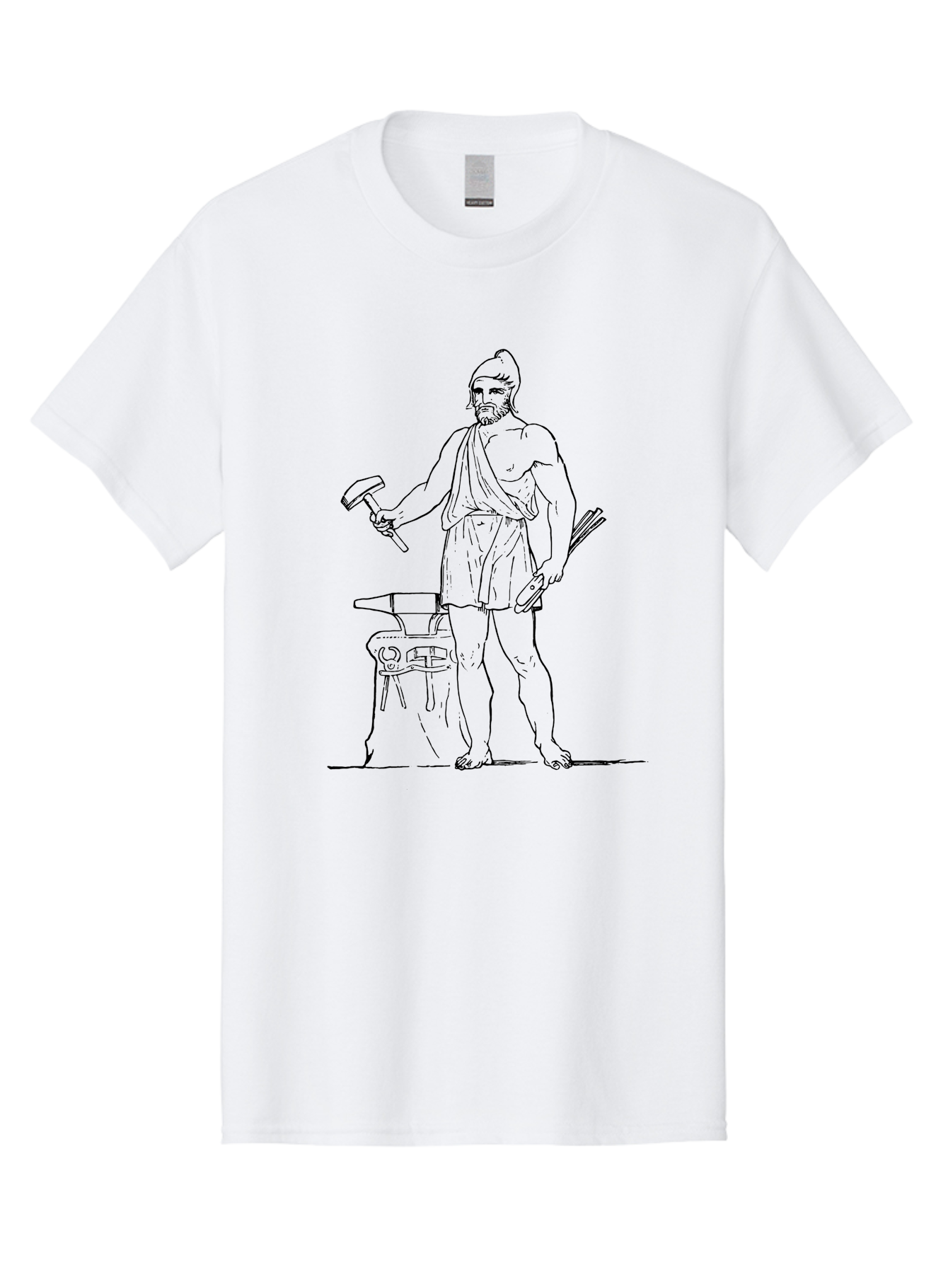 Blacksmith Men'S Graphic Tee, 100% Cotton, Comfortable Casual Summer Wear, Machine Washable, Ancient Greek Blacksmith, Hephaestus, Hammer In Hand, Standing By Anvil, God Of Fire, Mythology, Craftsmanship, Metalwork, Godly Attire, Beard - Aaa520