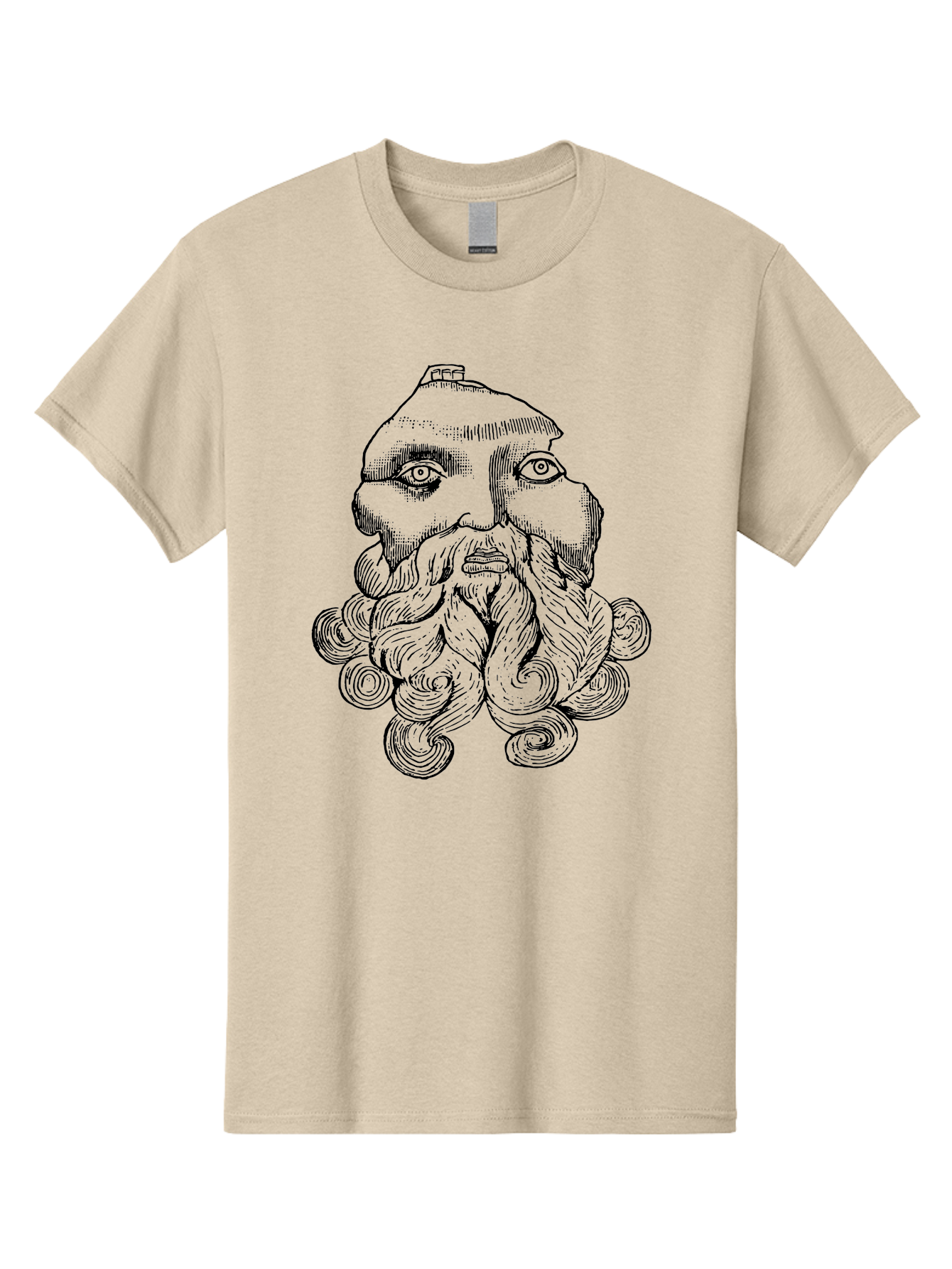Brahma Men'S Graphic Tee, 100% Cotton, Comfortable Casual Summer Wear, Machine Washable, Mysterious Figure, Three-Eyed Man, Bearded Visage, Mystical Symbol, Abstract Art, Surreal Imagery, Intricate Details, Unique Illustration - Aaa521