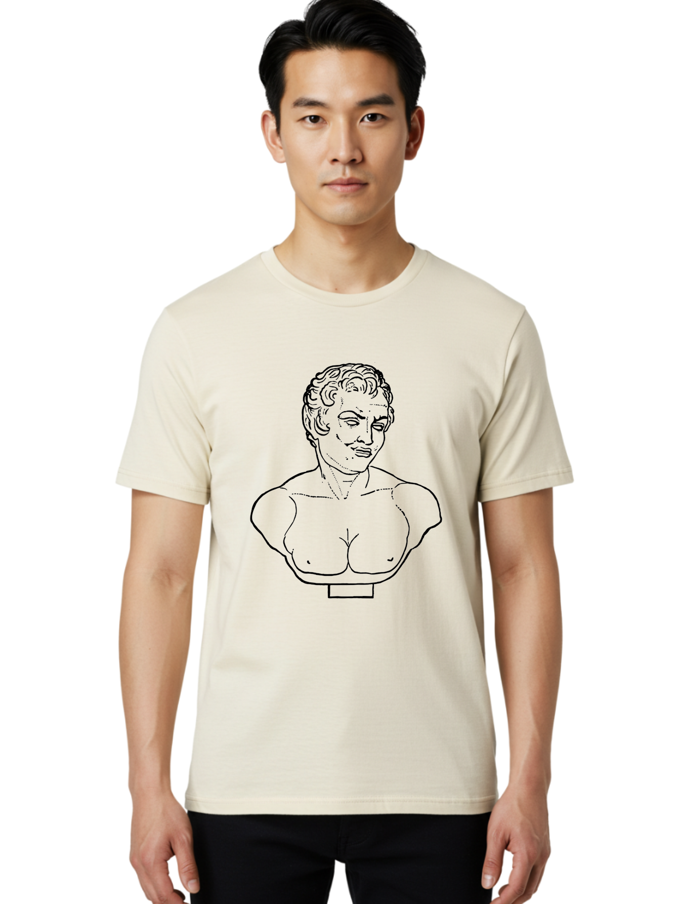 Bust-Of-Person Men'S Graphic Tee, 100% Cotton, Comfortable Casual Summer Wear, Machine Washable, Classical Bust, Stone Statue, Artwork, Illustration, Outline Art, Figure Sculpture, Classical Art, Artistic Drawing, Sketch Portrait - Aaa522