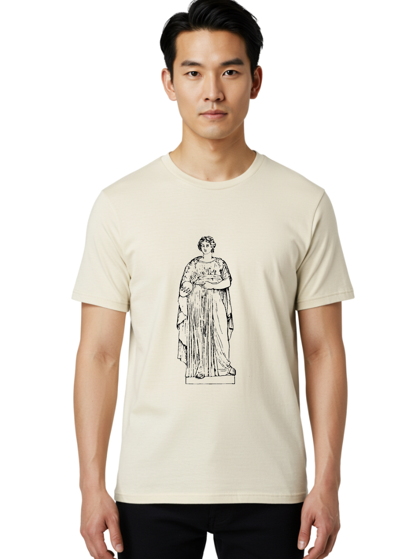 Classical-Statue-1 Men'S Graphic Tee, 100% Cotton, Comfortable Casual Summer Wear, Machine Washable, Classical Greek Statue, Woman In Toga, Flowing Robes, Elegant Lines, Draped Clothing, Serene Expression, Artistic Rendering, - Aaa525
