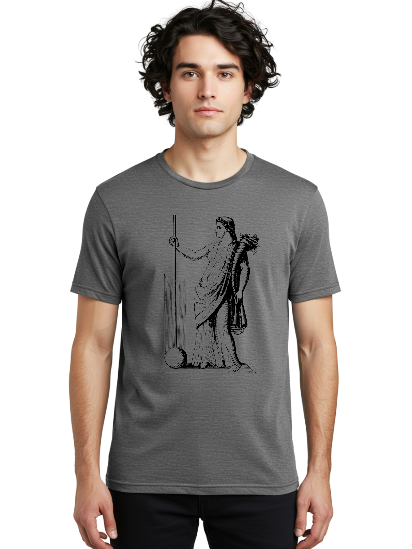 Classical-Woman Men'S Graphic Tee, 100% Cotton, Comfortable Casual Summer Wear, Machine Washable, Classical Figure, Flowing Robes, Holding Staff, Ornate Headdress, Classical Art, Historical Illustration, Regal Pose, Elegant Drapery, - Aaa527