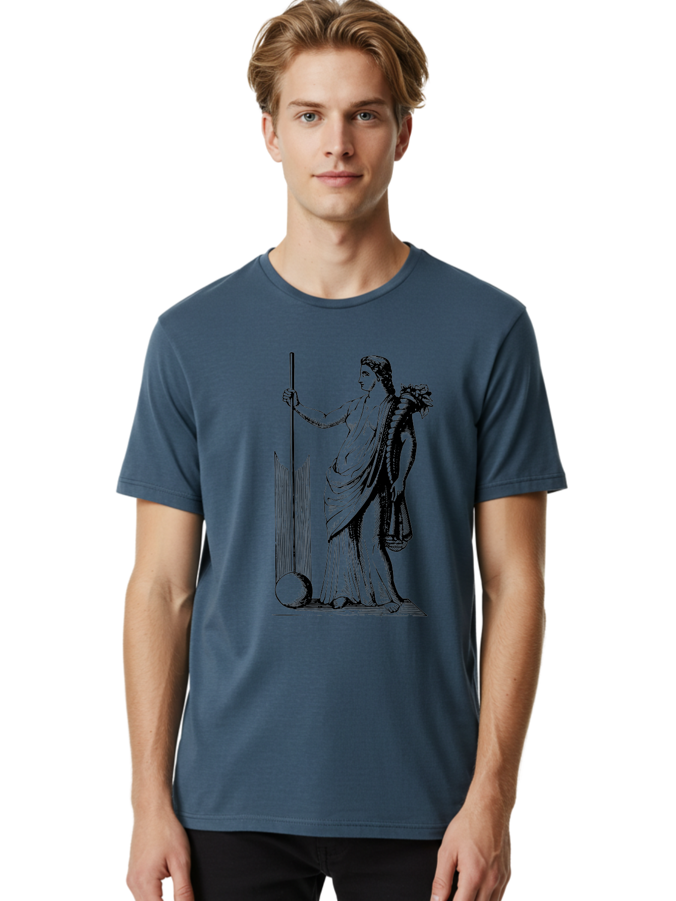 Classical-Woman Men'S Graphic Tee, 100% Cotton, Comfortable Casual Summer Wear, Machine Washable, Classical Figure, Flowing Robes, Holding Staff, Ornate Headdress, Classical Art, Historical Illustration, Regal Pose, Elegant Drapery, - Aaa527