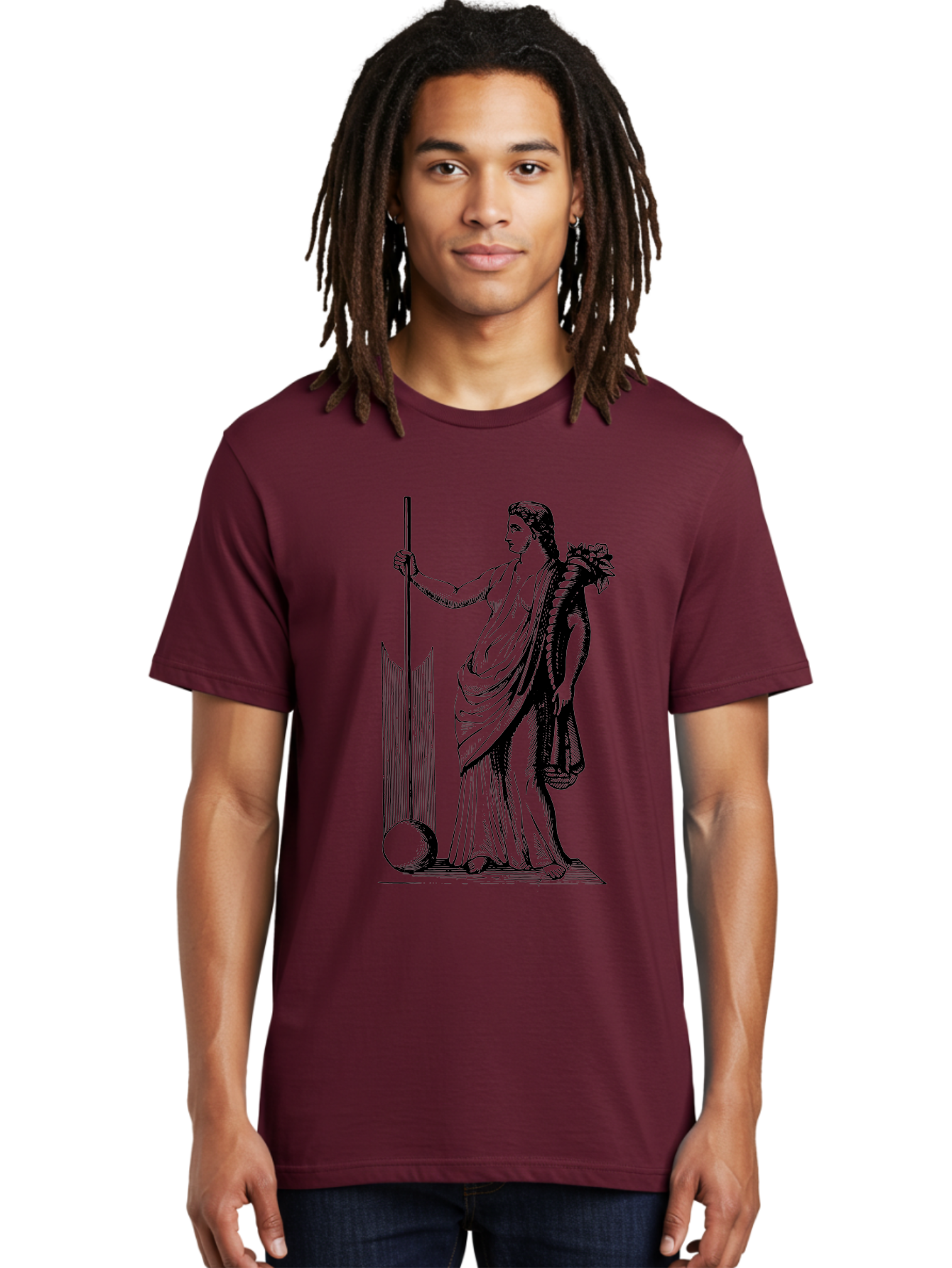 Classical-Woman Men'S Graphic Tee, 100% Cotton, Comfortable Casual Summer Wear, Machine Washable, Classical Figure, Flowing Robes, Holding Staff, Ornate Headdress, Classical Art, Historical Illustration, Regal Pose, Elegant Drapery, - Aaa527