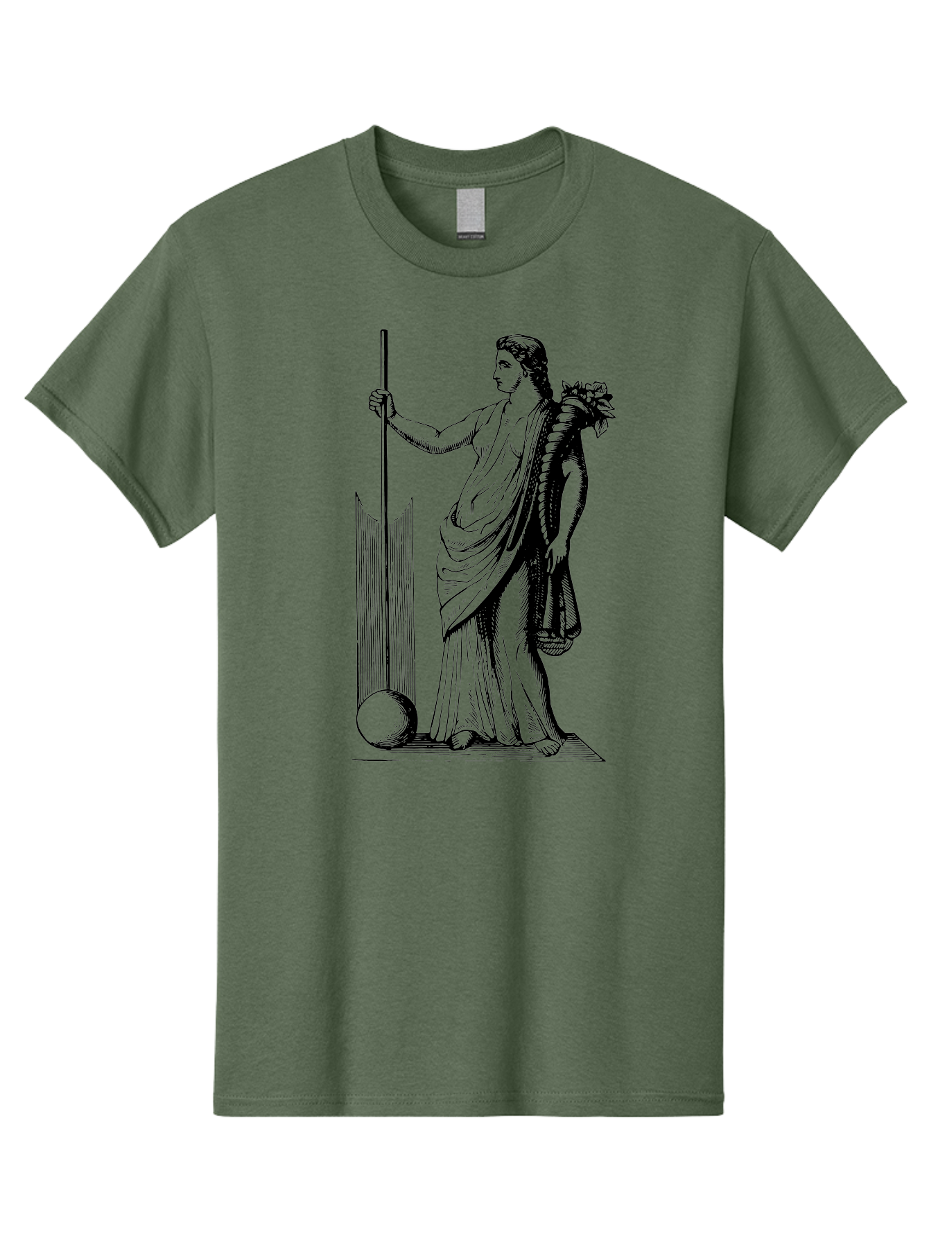 Classical-Woman Men'S Graphic Tee, 100% Cotton, Comfortable Casual Summer Wear, Machine Washable, Classical Figure, Flowing Robes, Holding Staff, Ornate Headdress, Classical Art, Historical Illustration, Regal Pose, Elegant Drapery, - Aaa527