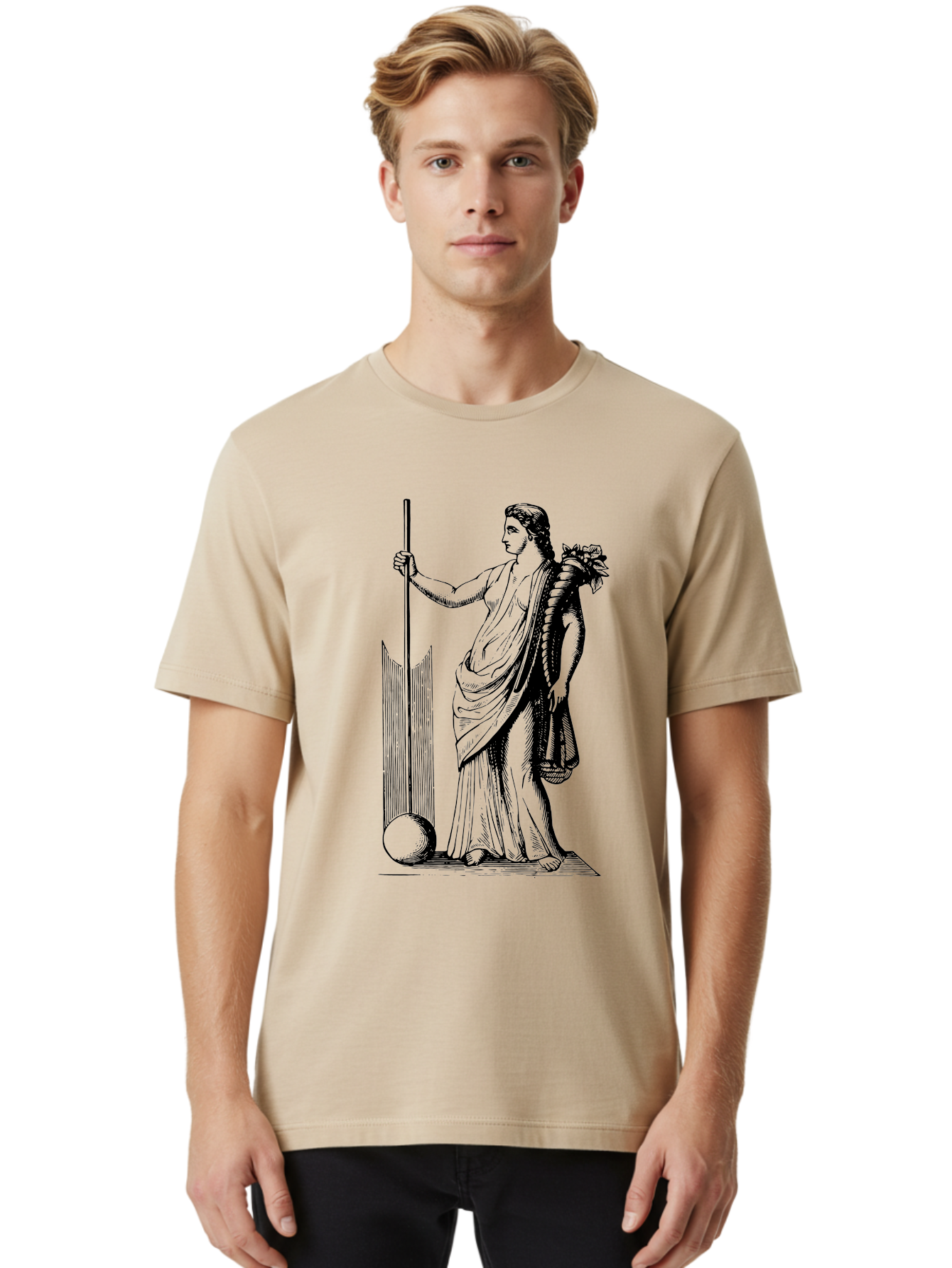 Classical-Woman Men'S Graphic Tee, 100% Cotton, Comfortable Casual Summer Wear, Machine Washable, Classical Figure, Flowing Robes, Holding Staff, Ornate Headdress, Classical Art, Historical Illustration, Regal Pose, Elegant Drapery, - Aaa527