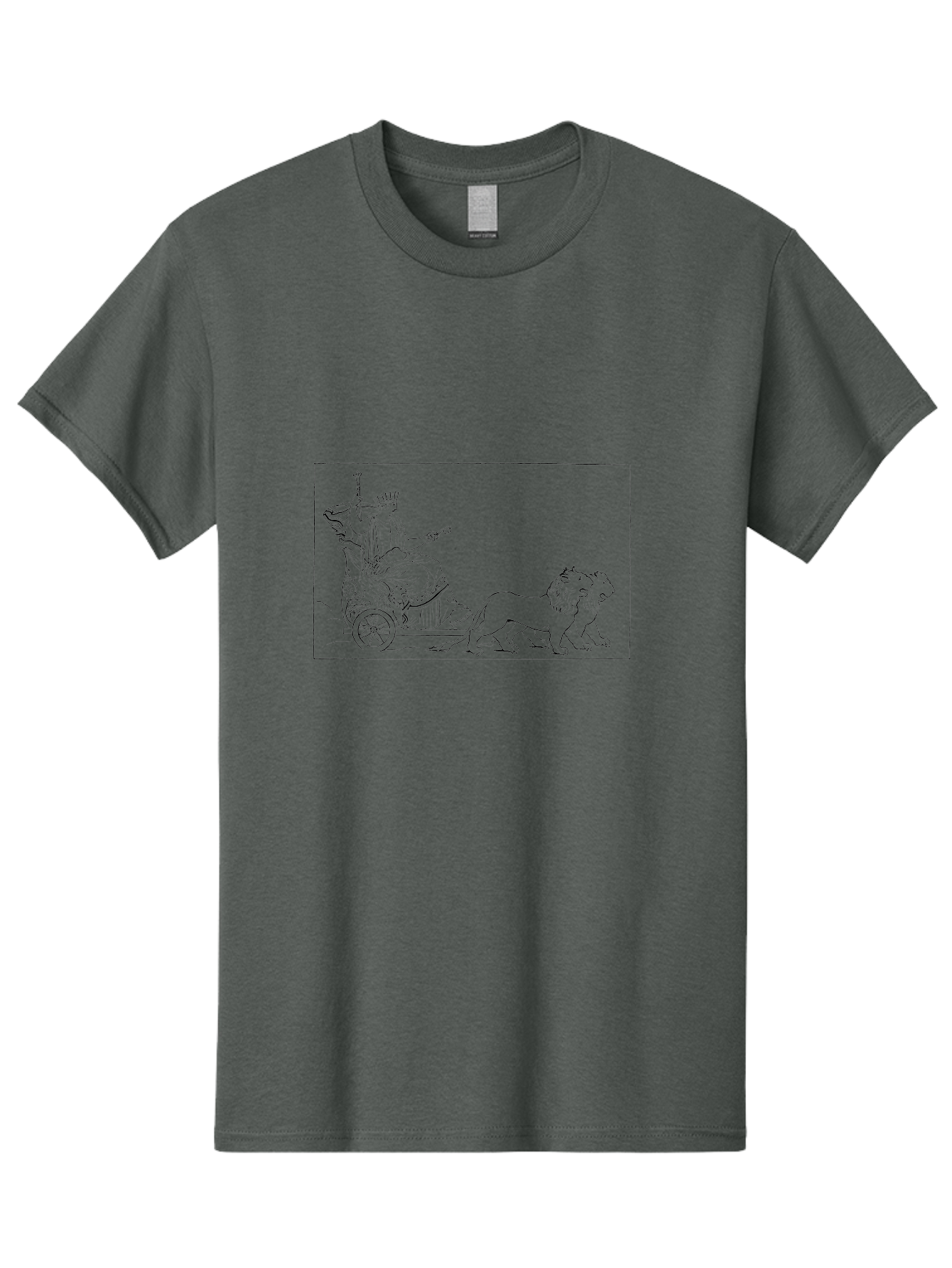 Cybele-Lion Men'S Graphic Tee, 100% Cotton, Comfortable Casual Summer Wear, Machine Washable, Black And White Chariot Illustration, Lion Pulling A Chariot, Classic Illustration, Mythological Scene, Regal Atmosphere, Historical Artwork, - Aaa529