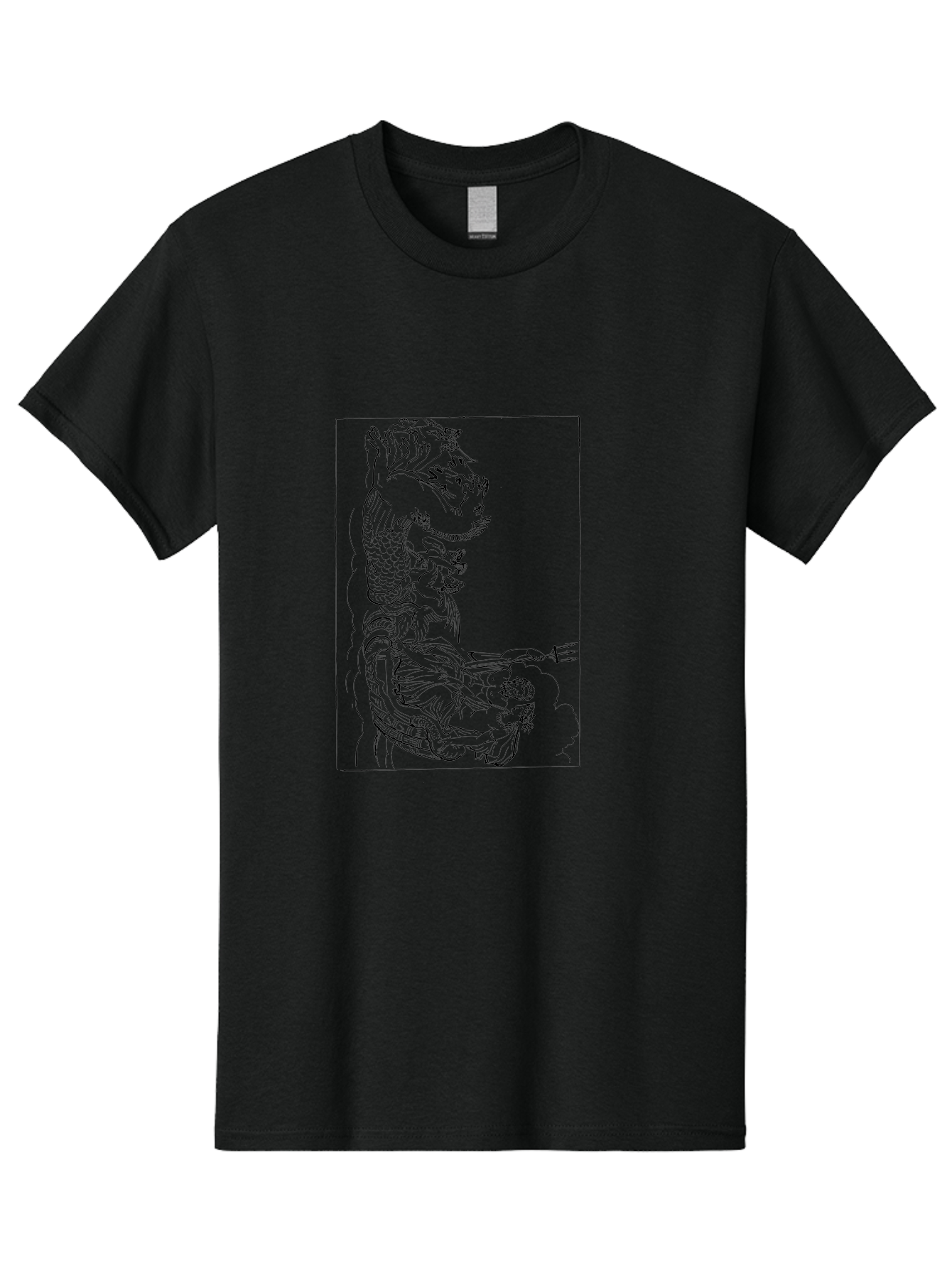 Dragon-Illustration Men'S Graphic Tee, 100% Cotton, Comfortable Casual Summer Wear, Machine Washable, Dragon And Warrior, Mythical Creature, Traditional Art, Intricate Design, Symbolic Figure, Chinese Culture, Fantasy Artwork, Line Drawing - Aaa531