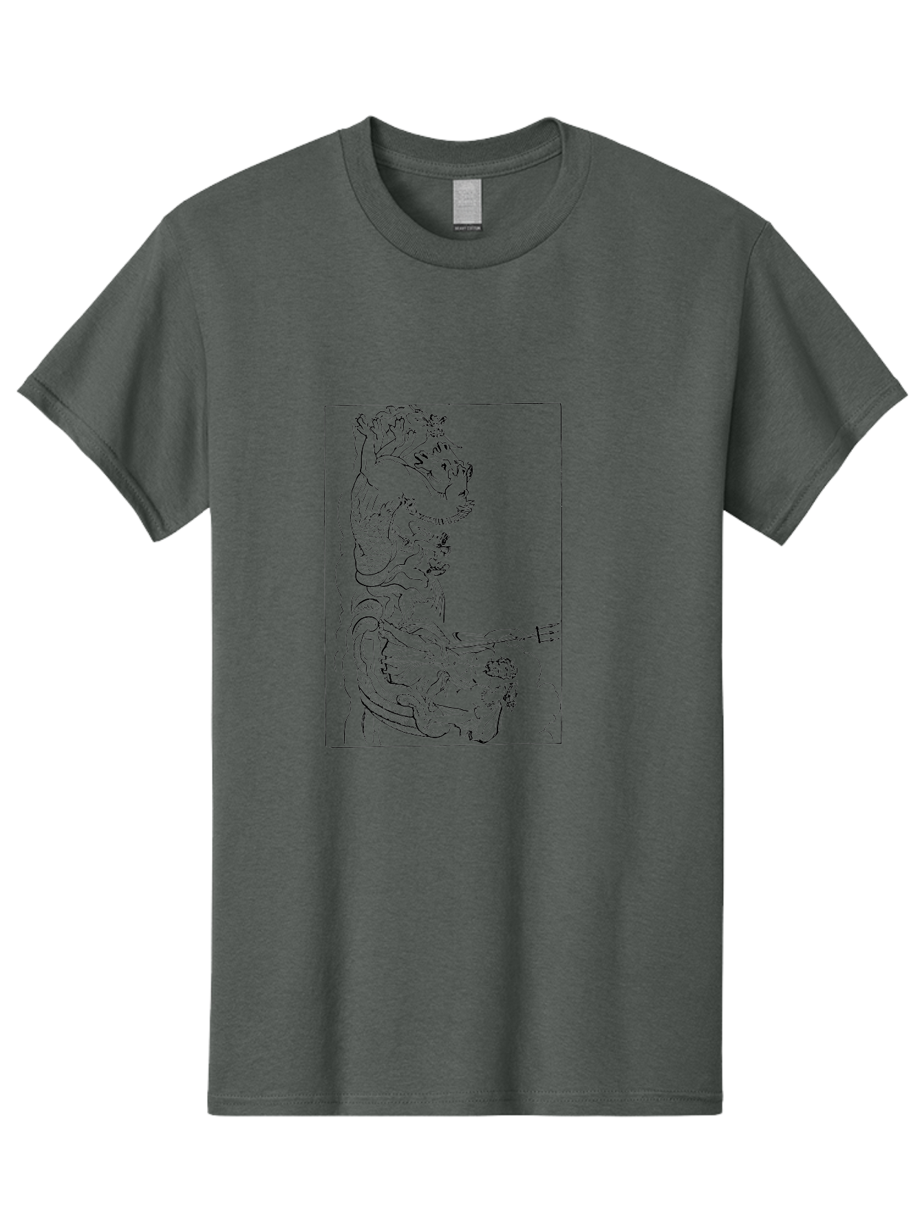 Dragon-Illustration Men'S Graphic Tee, 100% Cotton, Comfortable Casual Summer Wear, Machine Washable, Dragon And Warrior, Mythical Creature, Traditional Art, Intricate Design, Symbolic Figure, Chinese Culture, Fantasy Artwork, Line Drawing - Aaa531