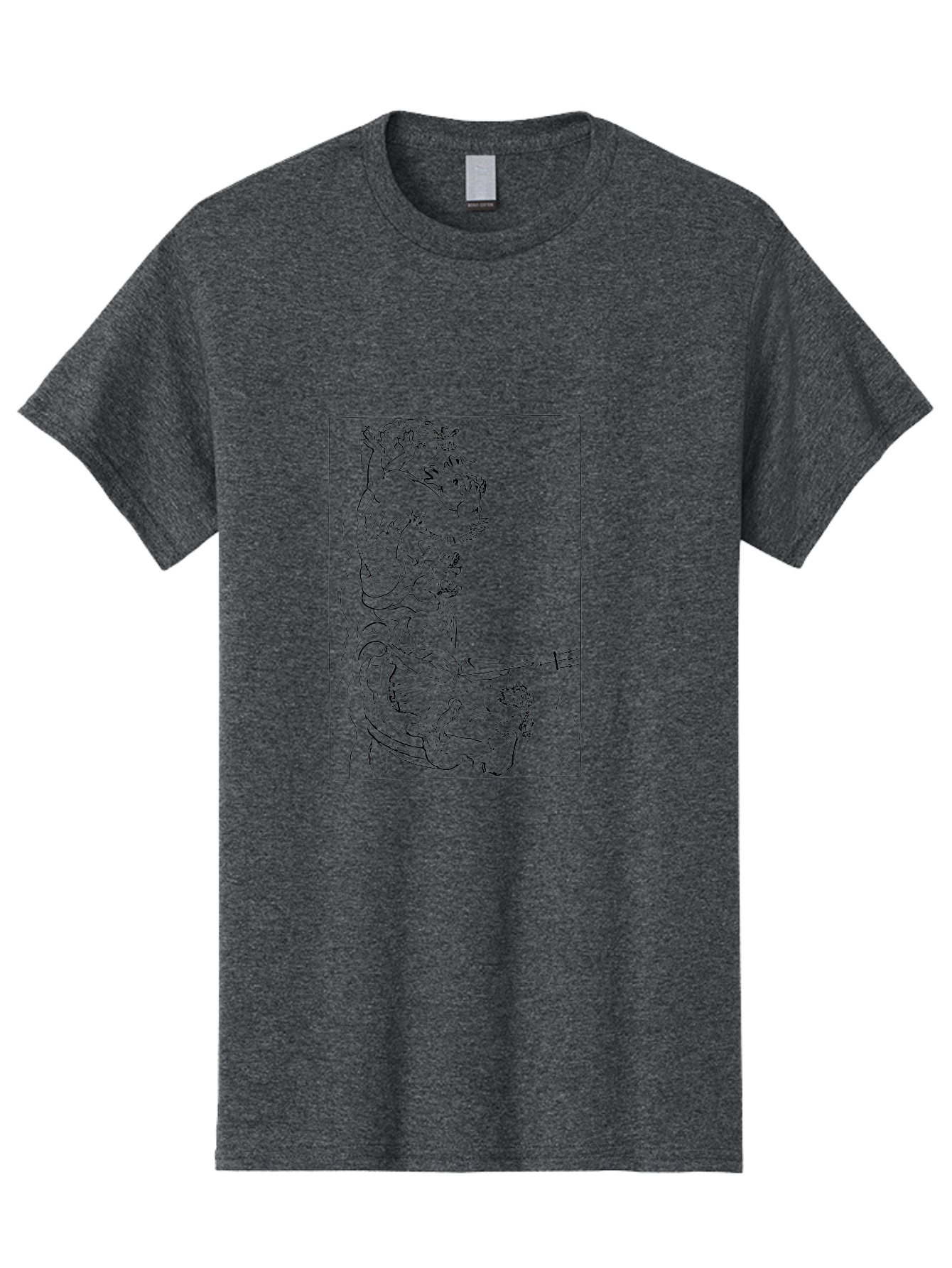 Dragon-Illustration Men'S Graphic Tee, 100% Cotton, Comfortable Casual Summer Wear, Machine Washable, Dragon And Warrior, Mythical Creature, Traditional Art, Intricate Design, Symbolic Figure, Chinese Culture, Fantasy Artwork, Line Drawing - Aaa531