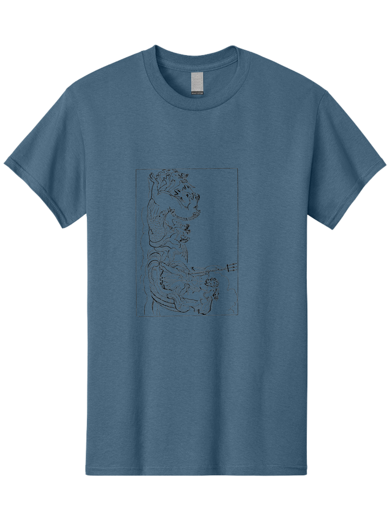 Dragon-Illustration Men'S Graphic Tee, 100% Cotton, Comfortable Casual Summer Wear, Machine Washable, Dragon And Warrior, Mythical Creature, Traditional Art, Intricate Design, Symbolic Figure, Chinese Culture, Fantasy Artwork, Line Drawing - Aaa531