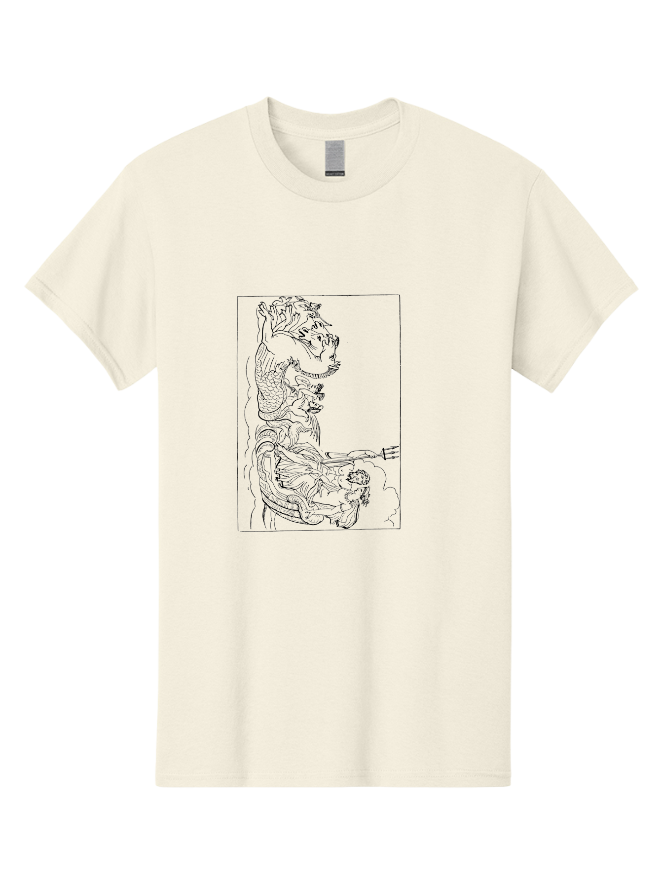 Dragon-Illustration Men'S Graphic Tee, 100% Cotton, Comfortable Casual Summer Wear, Machine Washable, Dragon And Warrior, Mythical Creature, Traditional Art, Intricate Design, Symbolic Figure, Chinese Culture, Fantasy Artwork, Line Drawing - Aaa531