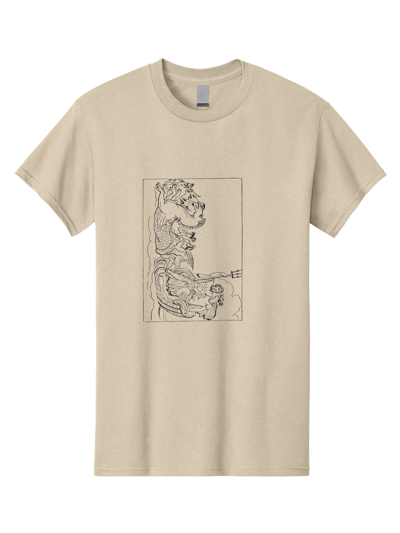Dragon-Illustration Men'S Graphic Tee, 100% Cotton, Comfortable Casual Summer Wear, Machine Washable, Dragon And Warrior, Mythical Creature, Traditional Art, Intricate Design, Symbolic Figure, Chinese Culture, Fantasy Artwork, Line Drawing - Aaa531