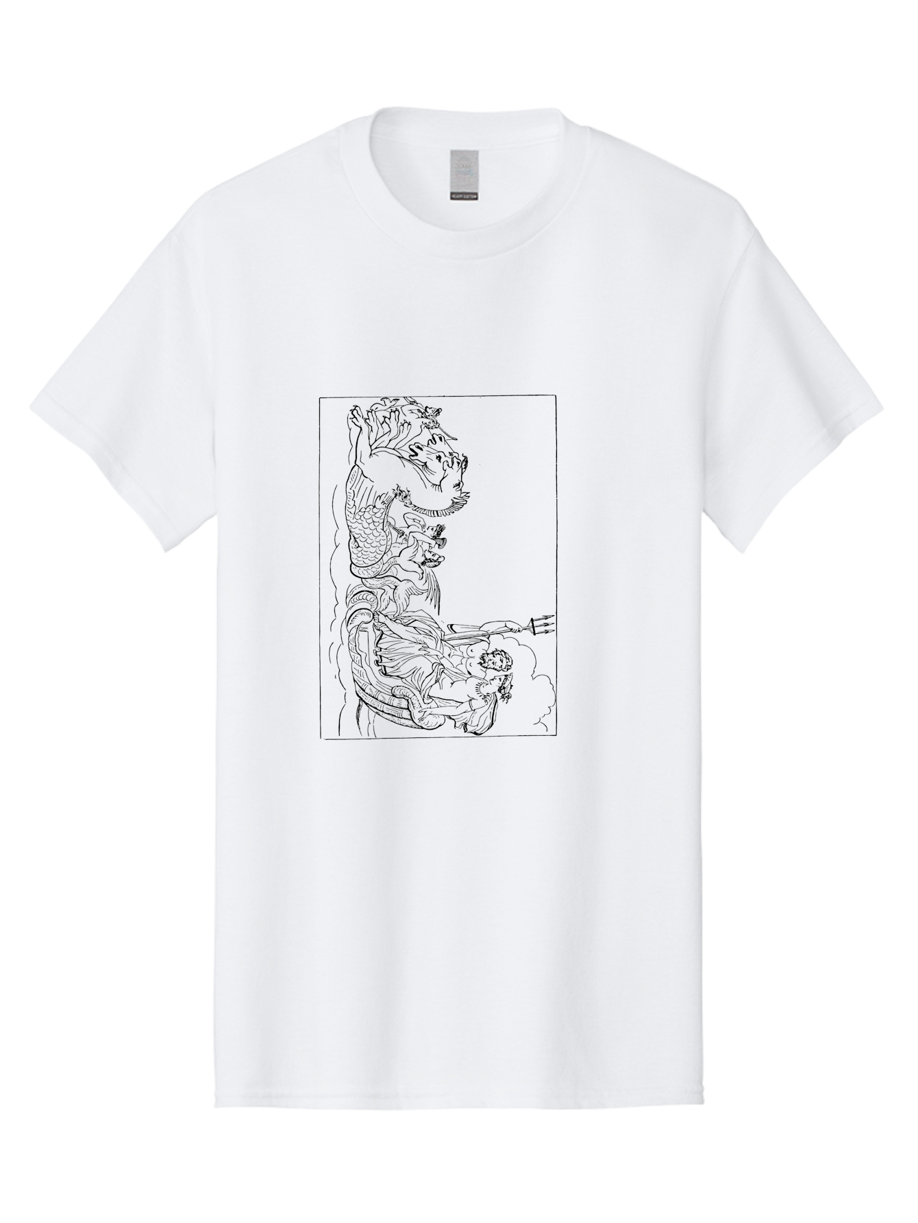 Dragon-Illustration Men'S Graphic Tee, 100% Cotton, Comfortable Casual Summer Wear, Machine Washable, Dragon And Warrior, Mythical Creature, Traditional Art, Intricate Design, Symbolic Figure, Chinese Culture, Fantasy Artwork, Line Drawing - Aaa531