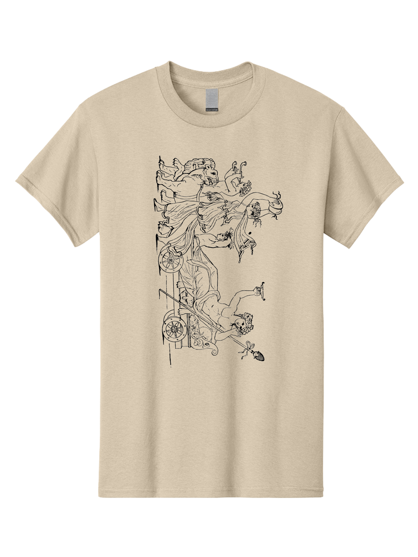 Faunus-Attack Men'S Graphic Tee, 100% Cotton, Comfortable Casual Summer Wear, Machine Washable, Mythological Scene, Faunus And Eros, Ancient Mythology, Classical Art, Black Line Drawing, Greek Mythology, Mythological Figures, Faunus, Eros, - Aaa533