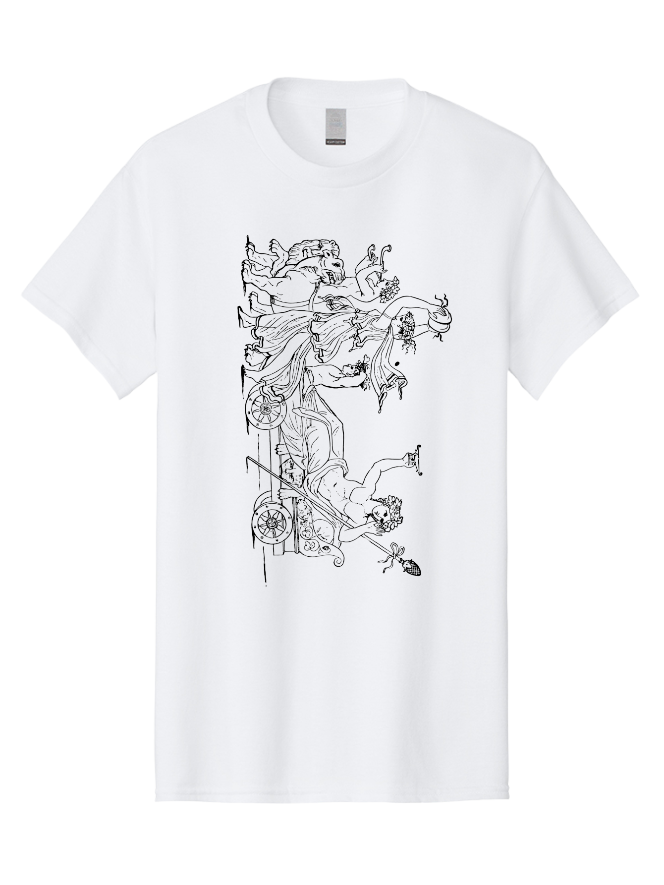 Faunus-Attack Men'S Graphic Tee, 100% Cotton, Comfortable Casual Summer Wear, Machine Washable, Mythological Scene, Faunus And Eros, Ancient Mythology, Classical Art, Black Line Drawing, Greek Mythology, Mythological Figures, Faunus, Eros, - Aaa533