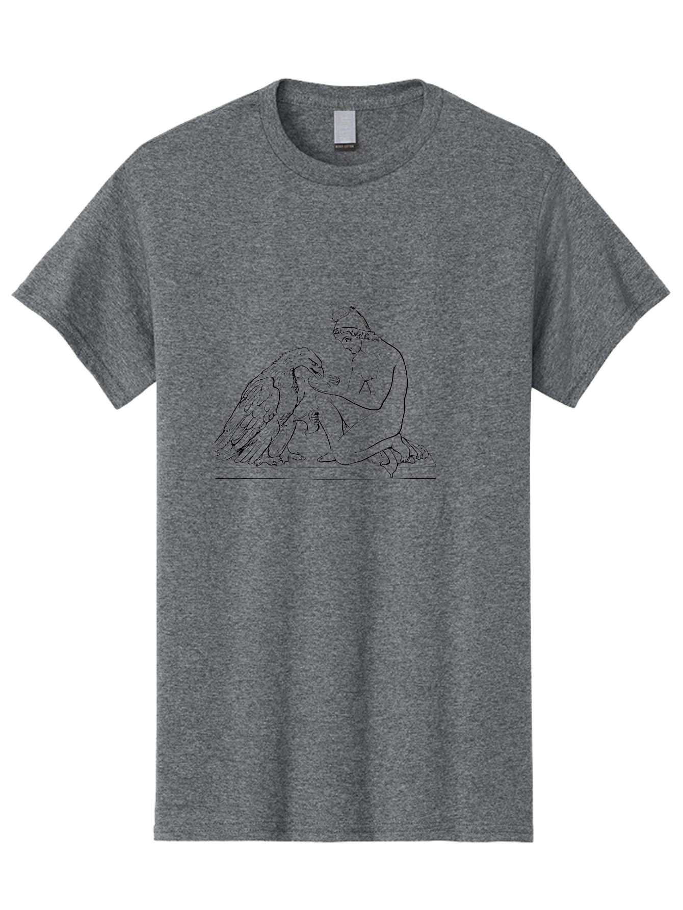 Ganymede-And-Eagle Men'S Graphic Tee, 100% Cotton, Comfortable Casual Summer Wear, Machine Washable, Kneeling Woman, Feeding Eagle, Bond Between Human And Animal, Nurturing Moment, Tender Interaction, Simple Line Art, Minimalist Design, - Aaa534