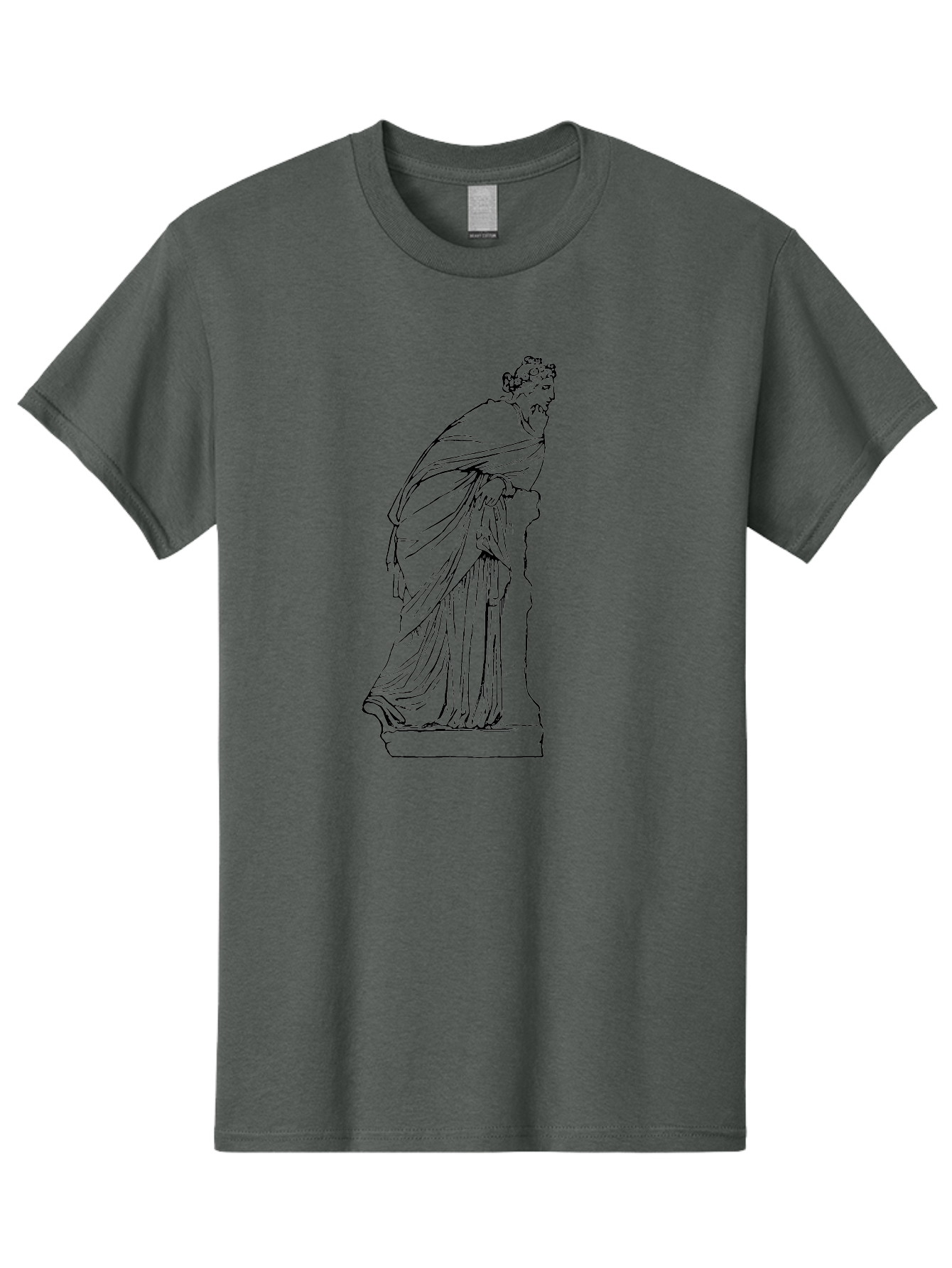 Goddess-Statue-1 Men'S Graphic Tee, 100% Cotton, Comfortable Casual Summer Wear, Machine Washable, Classical Statue, Flowing Robes, Ancient Greek Art, Minimalist Line Art, Simple Illustration, Draped Figure, Statue On Pedestal, - Aaa535