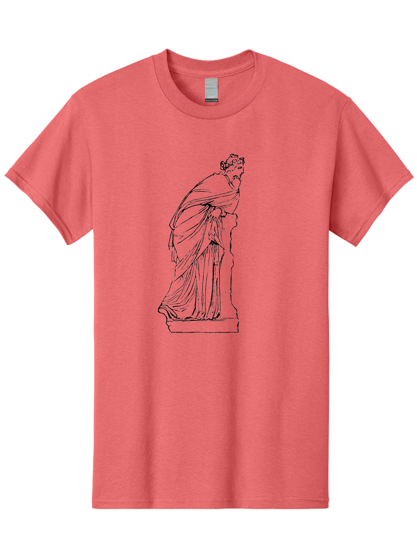 Goddess-Statue-1 Men'S Graphic Tee, 100% Cotton, Comfortable Casual Summer Wear, Machine Washable, Classical Statue, Flowing Robes, Ancient Greek Art, Minimalist Line Art, Simple Illustration, Draped Figure, Statue On Pedestal, - Aaa535