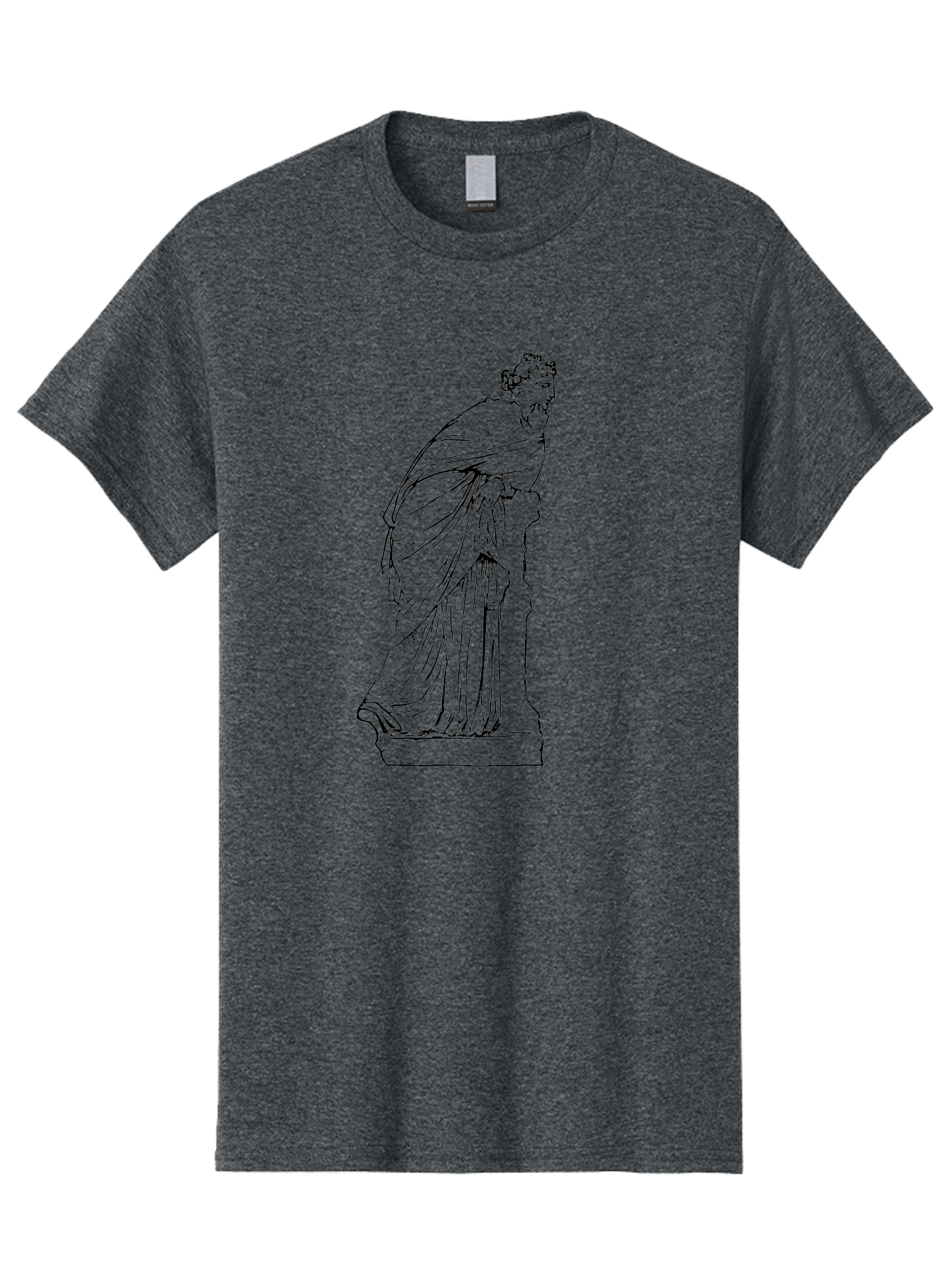 Goddess-Statue-1 Men'S Graphic Tee, 100% Cotton, Comfortable Casual Summer Wear, Machine Washable, Classical Statue, Flowing Robes, Ancient Greek Art, Minimalist Line Art, Simple Illustration, Draped Figure, Statue On Pedestal, - Aaa535
