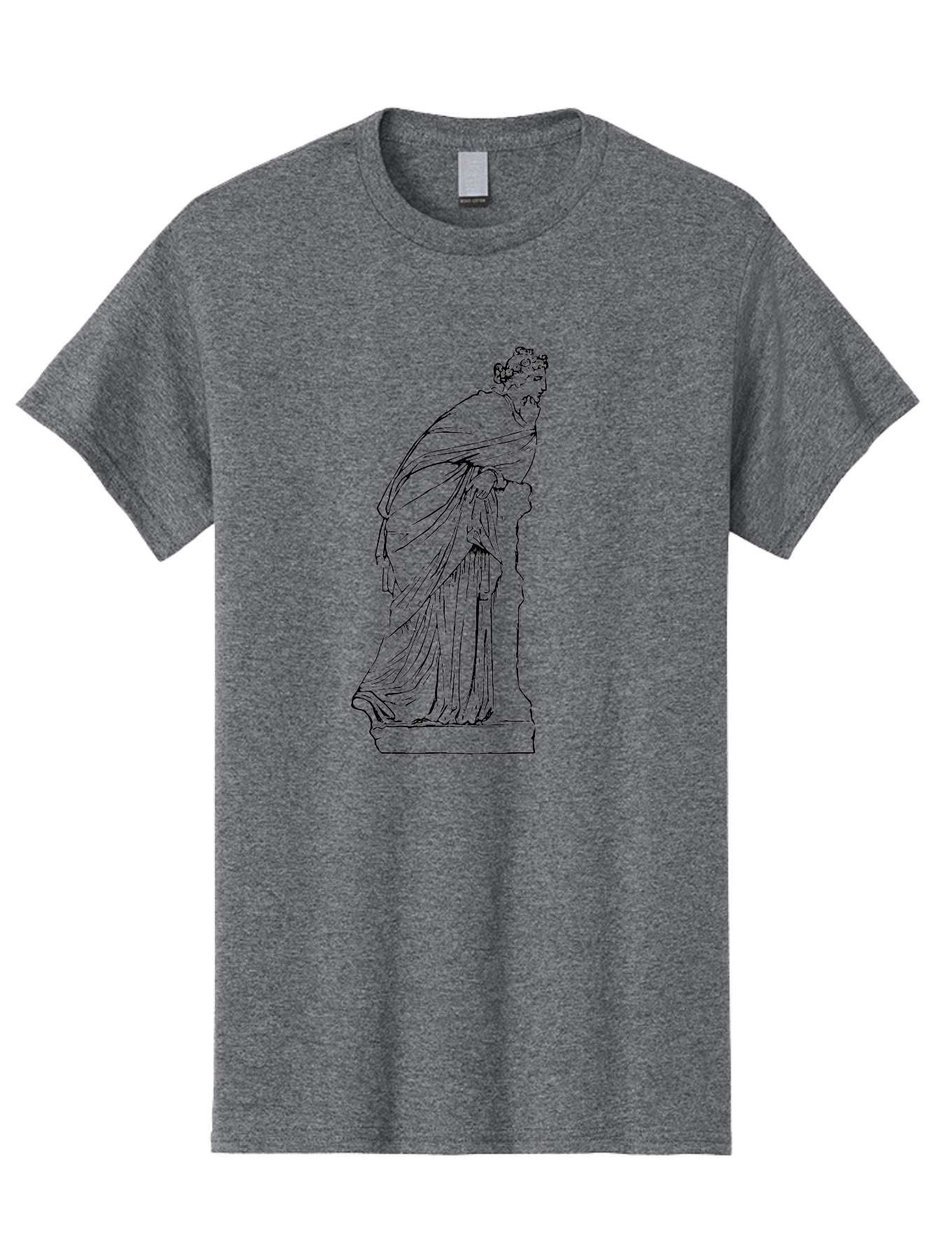 Goddess-Statue-1 Men'S Graphic Tee, 100% Cotton, Comfortable Casual Summer Wear, Machine Washable, Classical Statue, Flowing Robes, Ancient Greek Art, Minimalist Line Art, Simple Illustration, Draped Figure, Statue On Pedestal, - Aaa535