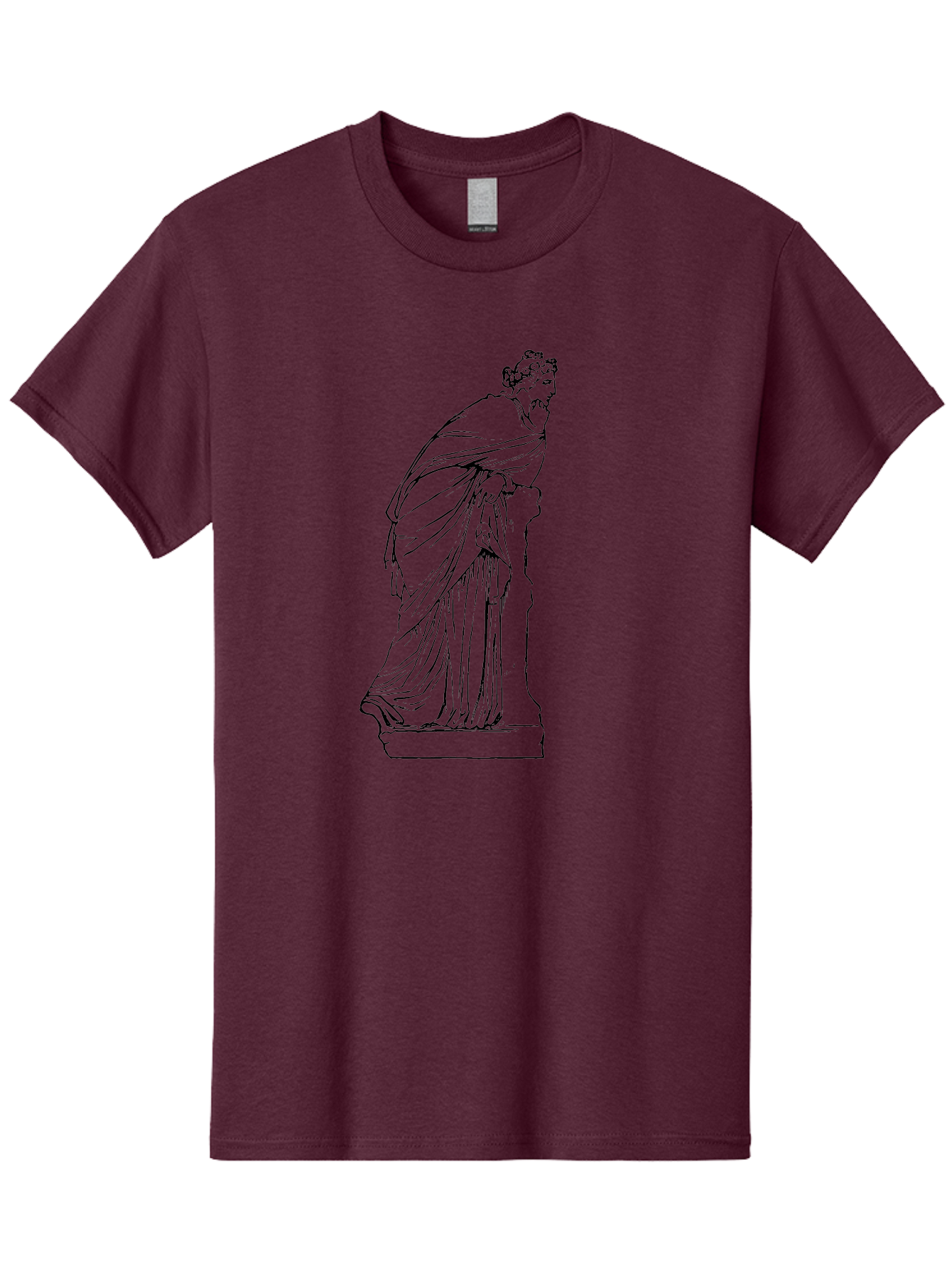 Goddess-Statue-1 Men'S Graphic Tee, 100% Cotton, Comfortable Casual Summer Wear, Machine Washable, Classical Statue, Flowing Robes, Ancient Greek Art, Minimalist Line Art, Simple Illustration, Draped Figure, Statue On Pedestal, - Aaa535