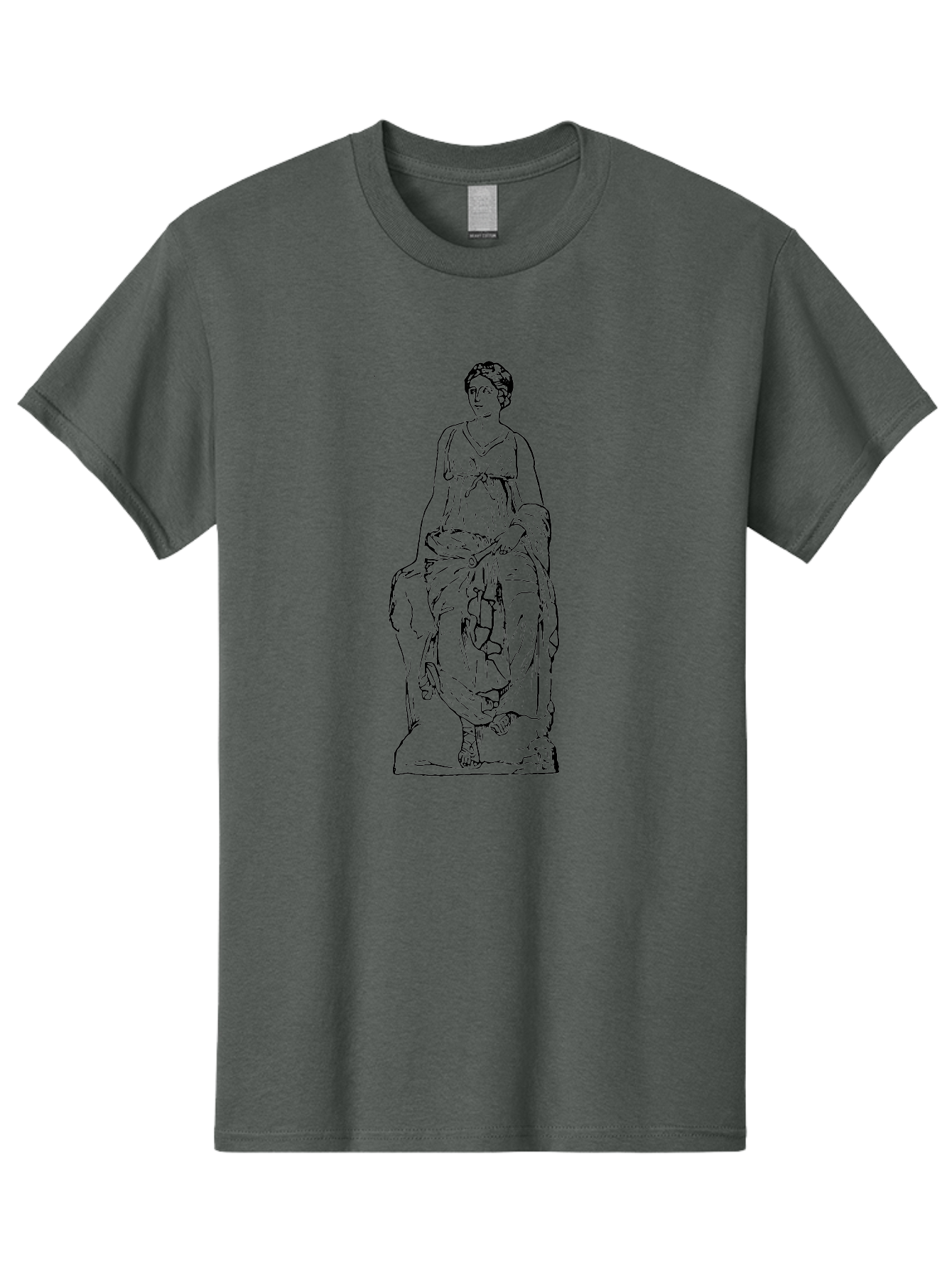 Goddess-Statue Men'S Graphic Tee, 100% Cotton, Comfortable Casual Summer Wear, Machine Washable, Classical Figure, Elegant Pose, Flowing Dress, Ancient Art, Historical Figure, Serene Expression, Artistic Illustration, Simple Lines, - Aaa536