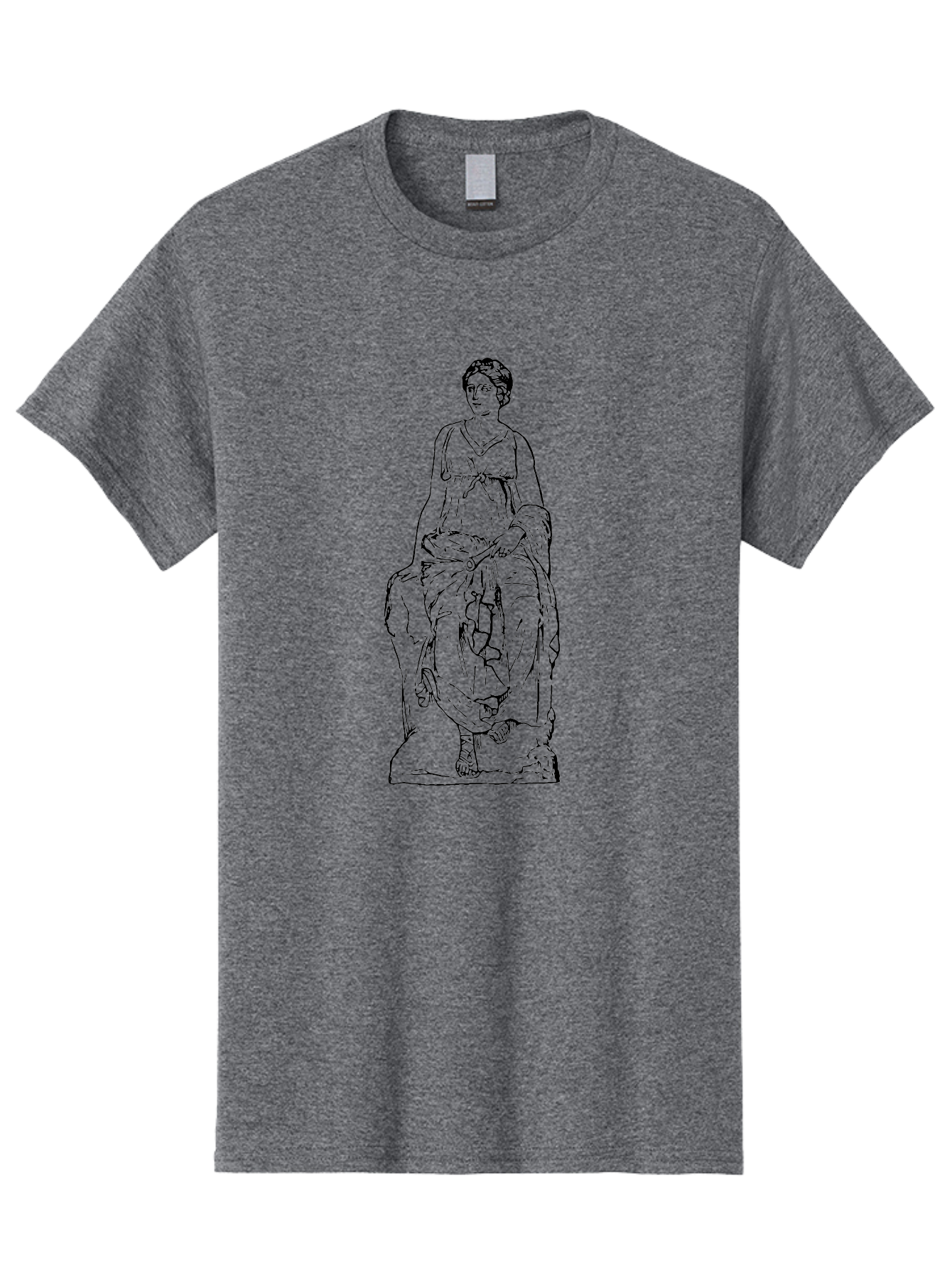 Goddess-Statue Men'S Graphic Tee, 100% Cotton, Comfortable Casual Summer Wear, Machine Washable, Classical Figure, Elegant Pose, Flowing Dress, Ancient Art, Historical Figure, Serene Expression, Artistic Illustration, Simple Lines, - Aaa536