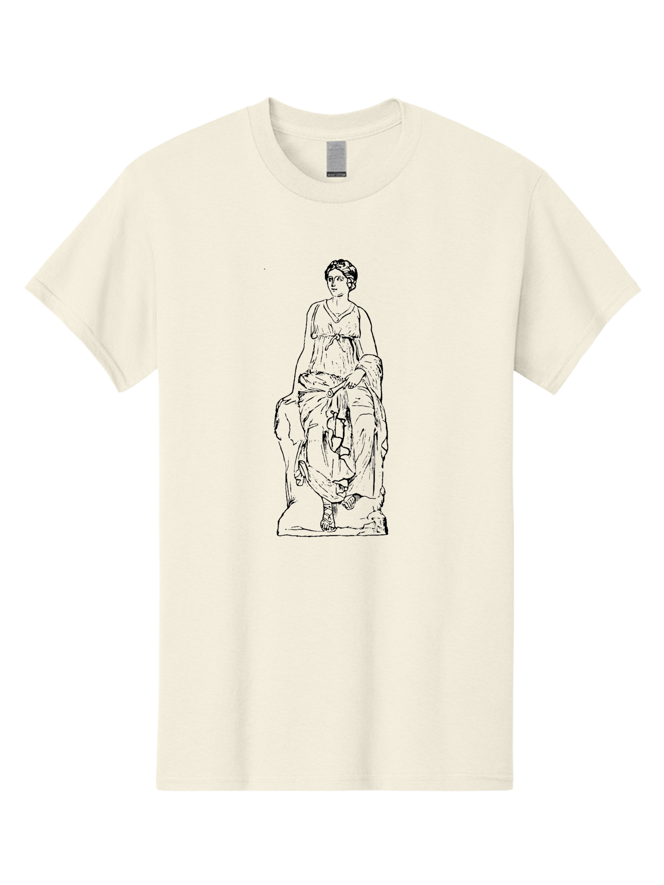 Goddess-Statue Men'S Graphic Tee, 100% Cotton, Comfortable Casual Summer Wear, Machine Washable, Classical Figure, Elegant Pose, Flowing Dress, Ancient Art, Historical Figure, Serene Expression, Artistic Illustration, Simple Lines, - Aaa536