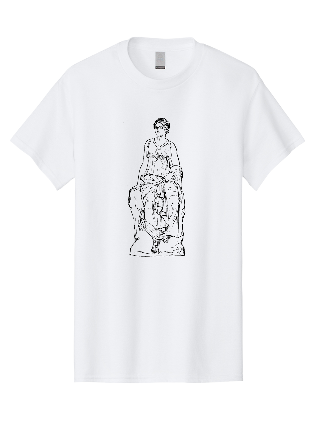 Goddess-Statue Men'S Graphic Tee, 100% Cotton, Comfortable Casual Summer Wear, Machine Washable, Classical Figure, Elegant Pose, Flowing Dress, Ancient Art, Historical Figure, Serene Expression, Artistic Illustration, Simple Lines, - Aaa536