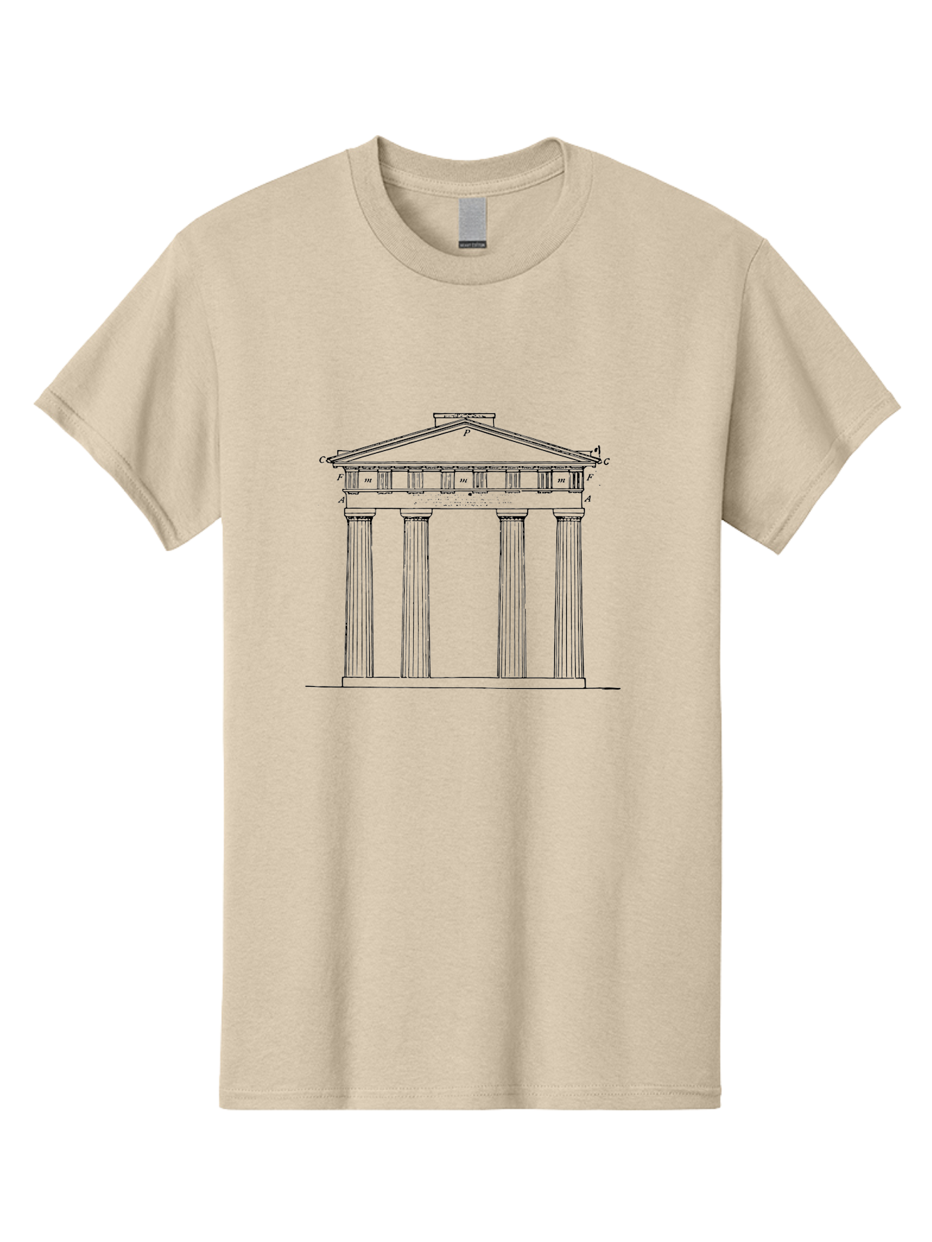 Greek-Temple Men'S Graphic Tee, 100% Cotton, Comfortable Casual Summer Wear, Machine Washable, Classical Architecture, Greek Temple, Ancient Building, Four Columns, Pediment, Historical Landmark, Neoclassical Style, Temple Design, - Aaa541
