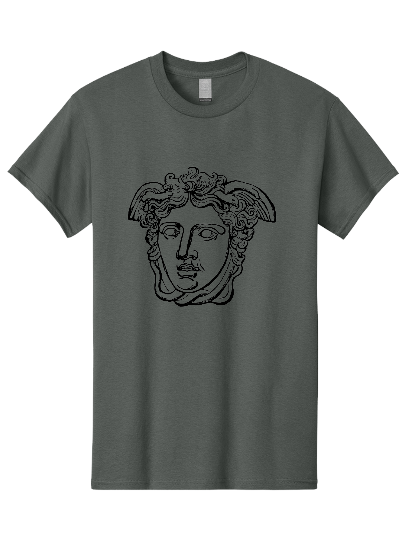 Hermes-Head Men'S Graphic Tee, 100% Cotton, Comfortable Casual Summer Wear, Machine Washable, Classical Art, Greek Mythology, Hermes Statue, Winged Head, Curly Hair, Elegant Design, Minimalist Illustration, Ancient Greece - Aaa543