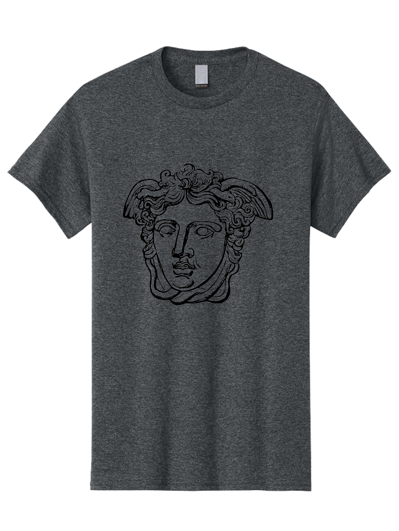 Hermes-Head Men'S Graphic Tee, 100% Cotton, Comfortable Casual Summer Wear, Machine Washable, Classical Art, Greek Mythology, Hermes Statue, Winged Head, Curly Hair, Elegant Design, Minimalist Illustration, Ancient Greece - Aaa543