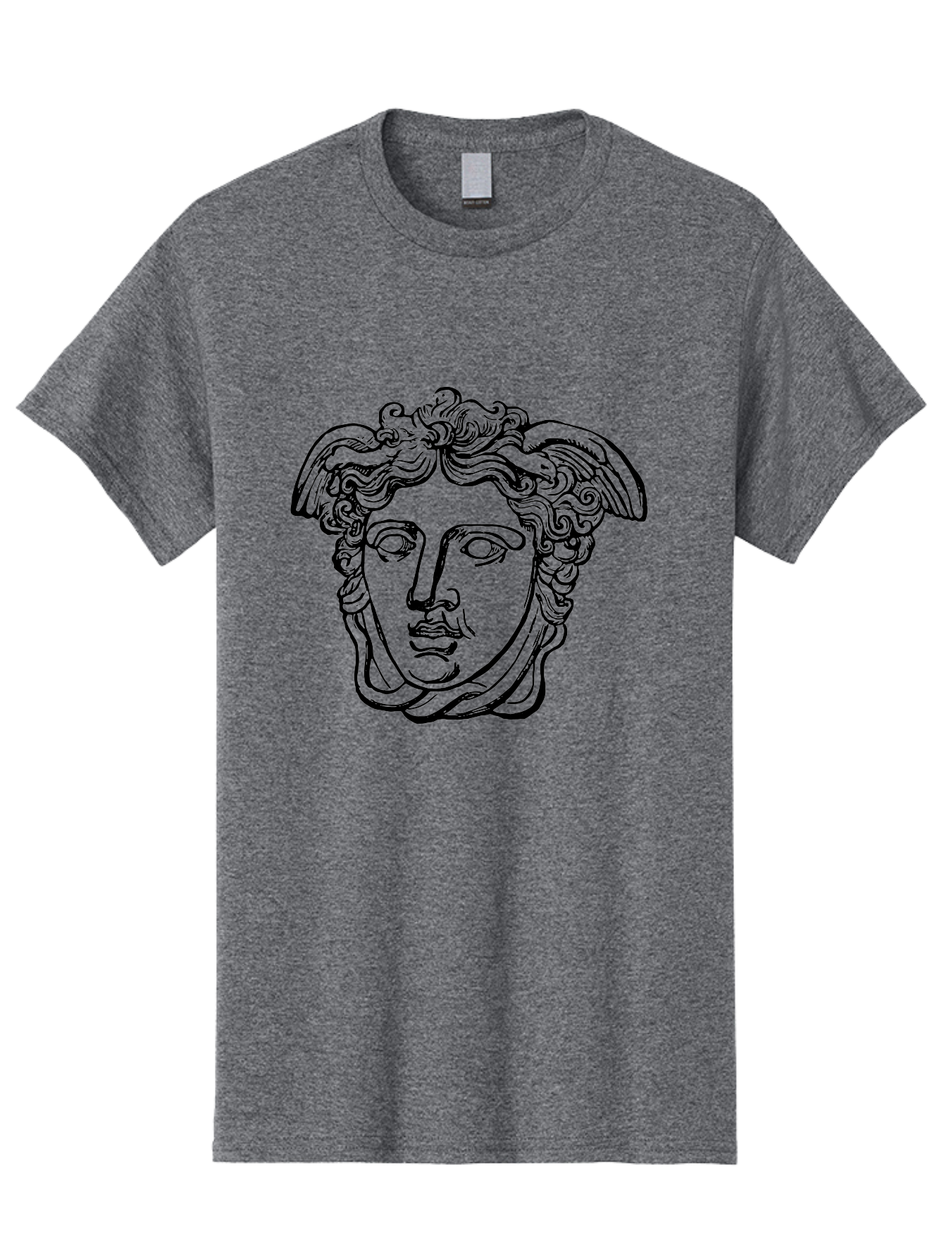 Hermes-Head Men'S Graphic Tee, 100% Cotton, Comfortable Casual Summer Wear, Machine Washable, Classical Art, Greek Mythology, Hermes Statue, Winged Head, Curly Hair, Elegant Design, Minimalist Illustration, Ancient Greece - Aaa543