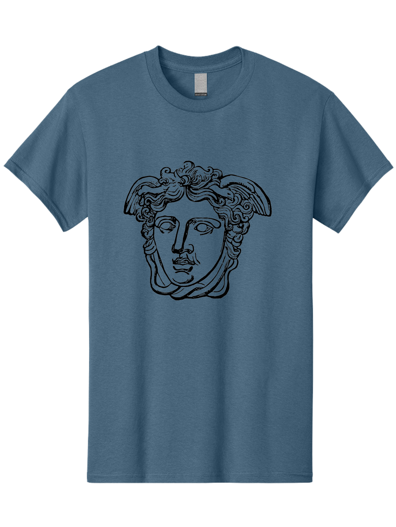 Hermes-Head Men'S Graphic Tee, 100% Cotton, Comfortable Casual Summer Wear, Machine Washable, Classical Art, Greek Mythology, Hermes Statue, Winged Head, Curly Hair, Elegant Design, Minimalist Illustration, Ancient Greece - Aaa543