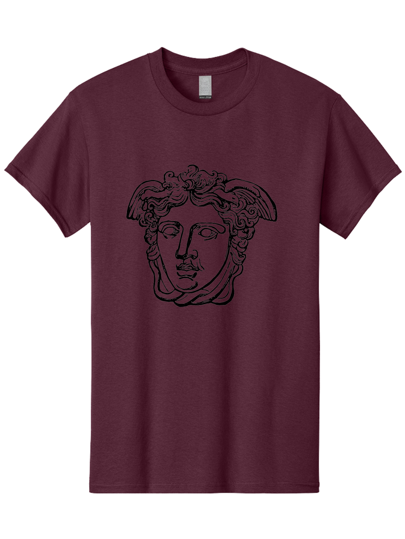 Hermes-Head Men'S Graphic Tee, 100% Cotton, Comfortable Casual Summer Wear, Machine Washable, Classical Art, Greek Mythology, Hermes Statue, Winged Head, Curly Hair, Elegant Design, Minimalist Illustration, Ancient Greece - Aaa543