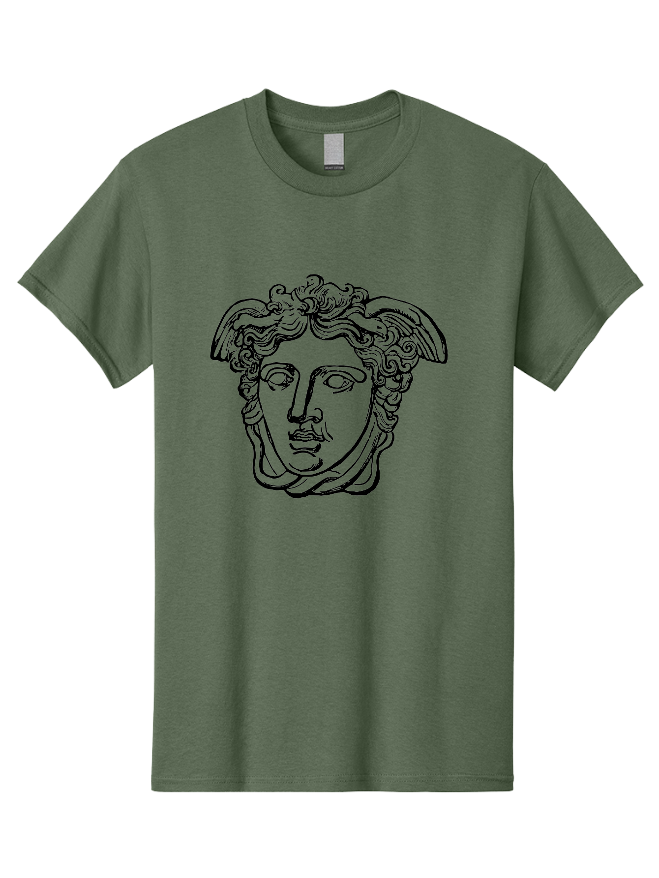 Hermes-Head Men'S Graphic Tee, 100% Cotton, Comfortable Casual Summer Wear, Machine Washable, Classical Art, Greek Mythology, Hermes Statue, Winged Head, Curly Hair, Elegant Design, Minimalist Illustration, Ancient Greece - Aaa543