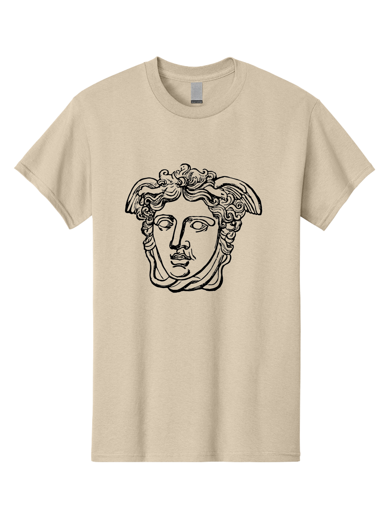 Hermes-Head Men'S Graphic Tee, 100% Cotton, Comfortable Casual Summer Wear, Machine Washable, Classical Art, Greek Mythology, Hermes Statue, Winged Head, Curly Hair, Elegant Design, Minimalist Illustration, Ancient Greece - Aaa543