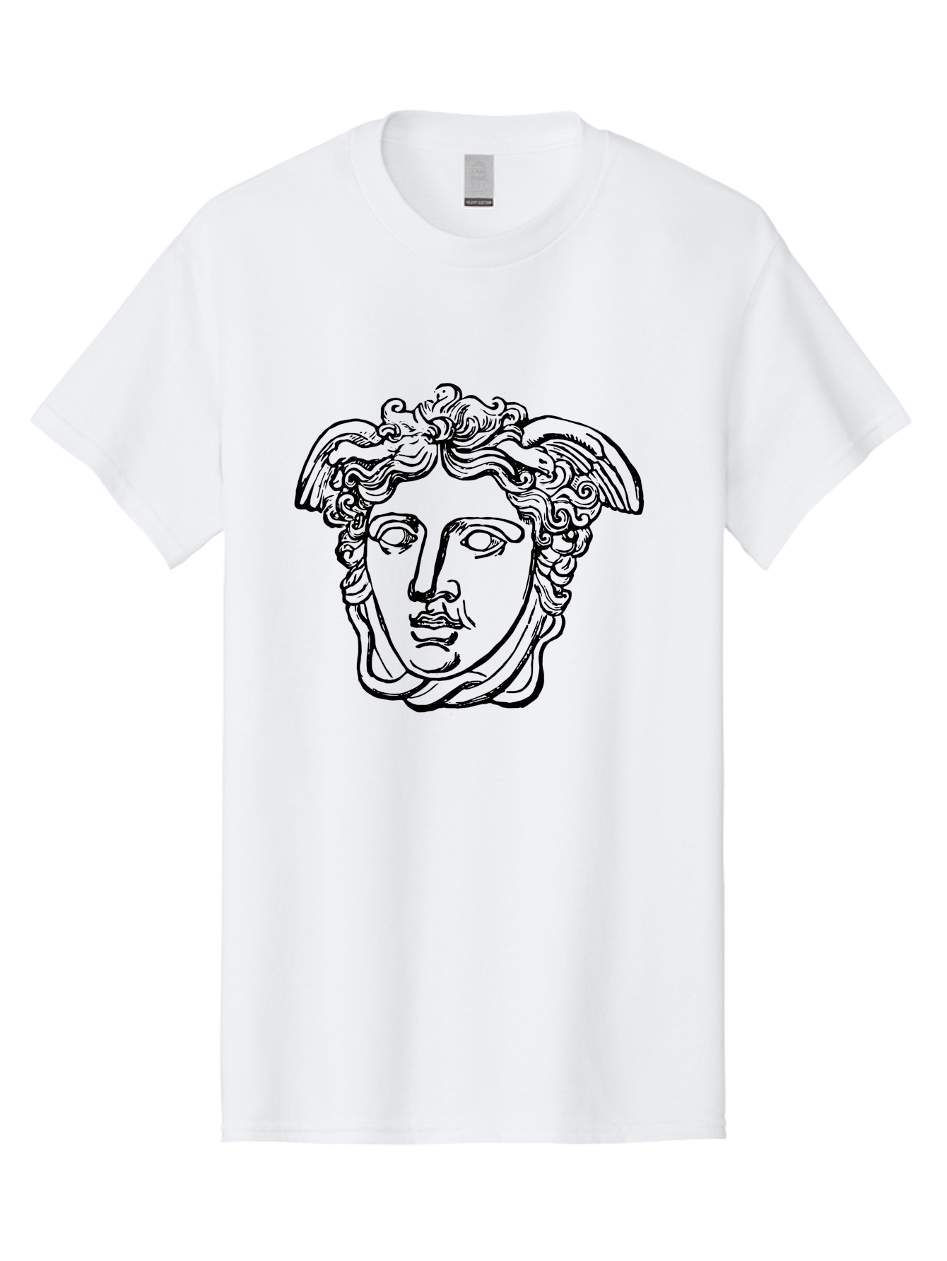 Hermes-Head Men'S Graphic Tee, 100% Cotton, Comfortable Casual Summer Wear, Machine Washable, Classical Art, Greek Mythology, Hermes Statue, Winged Head, Curly Hair, Elegant Design, Minimalist Illustration, Ancient Greece - Aaa543