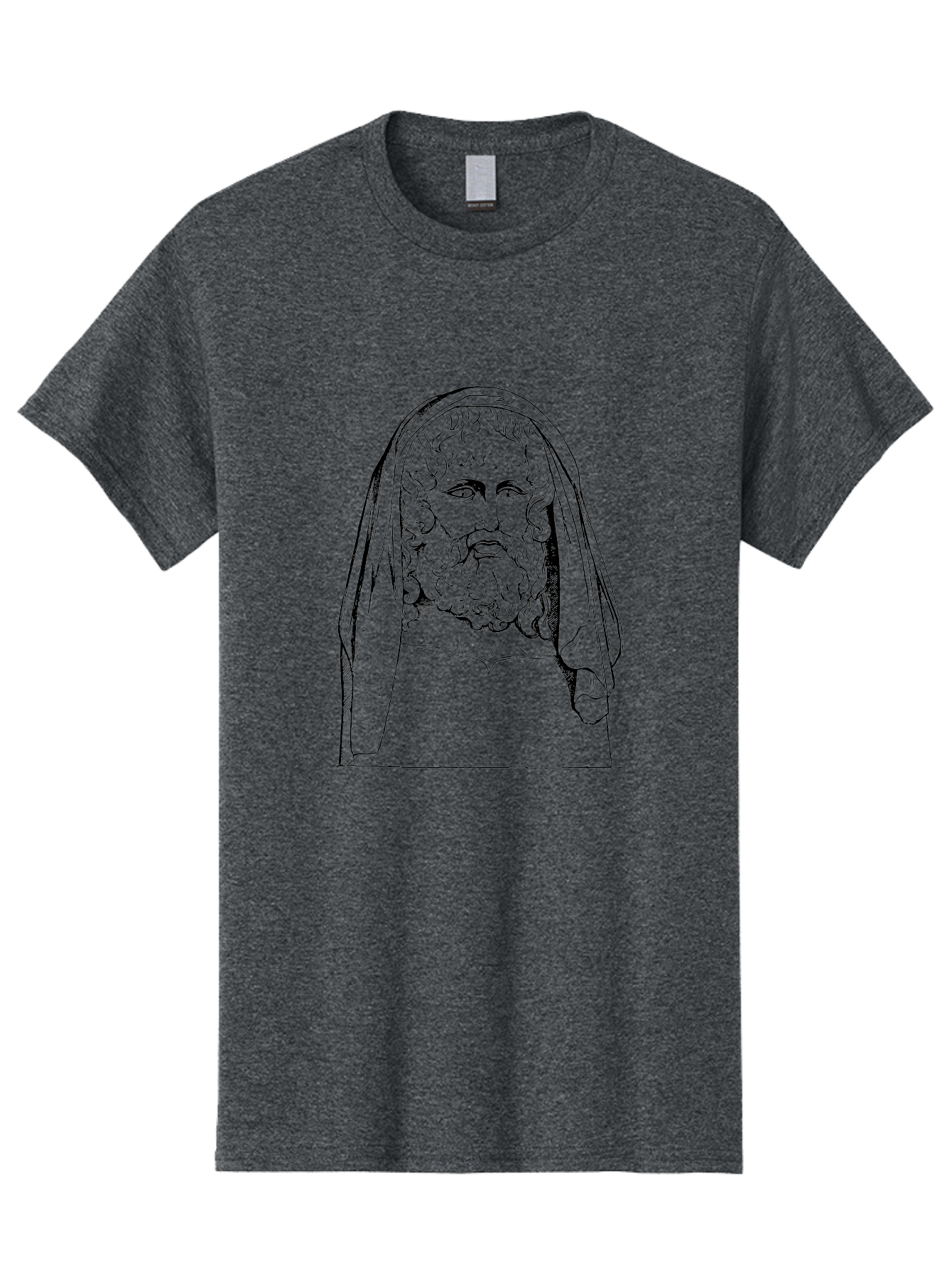Homer Men'S Graphic Tee, 100% Cotton, Comfortable Casual Summer Wear, Machine Washable, Classical Illustration, Ancient Greek Poet, Bearded Man, Curly Hair, Hooded Figure, Literary Figure, Historical Portrait, Vintage Artwork, - Aaa544