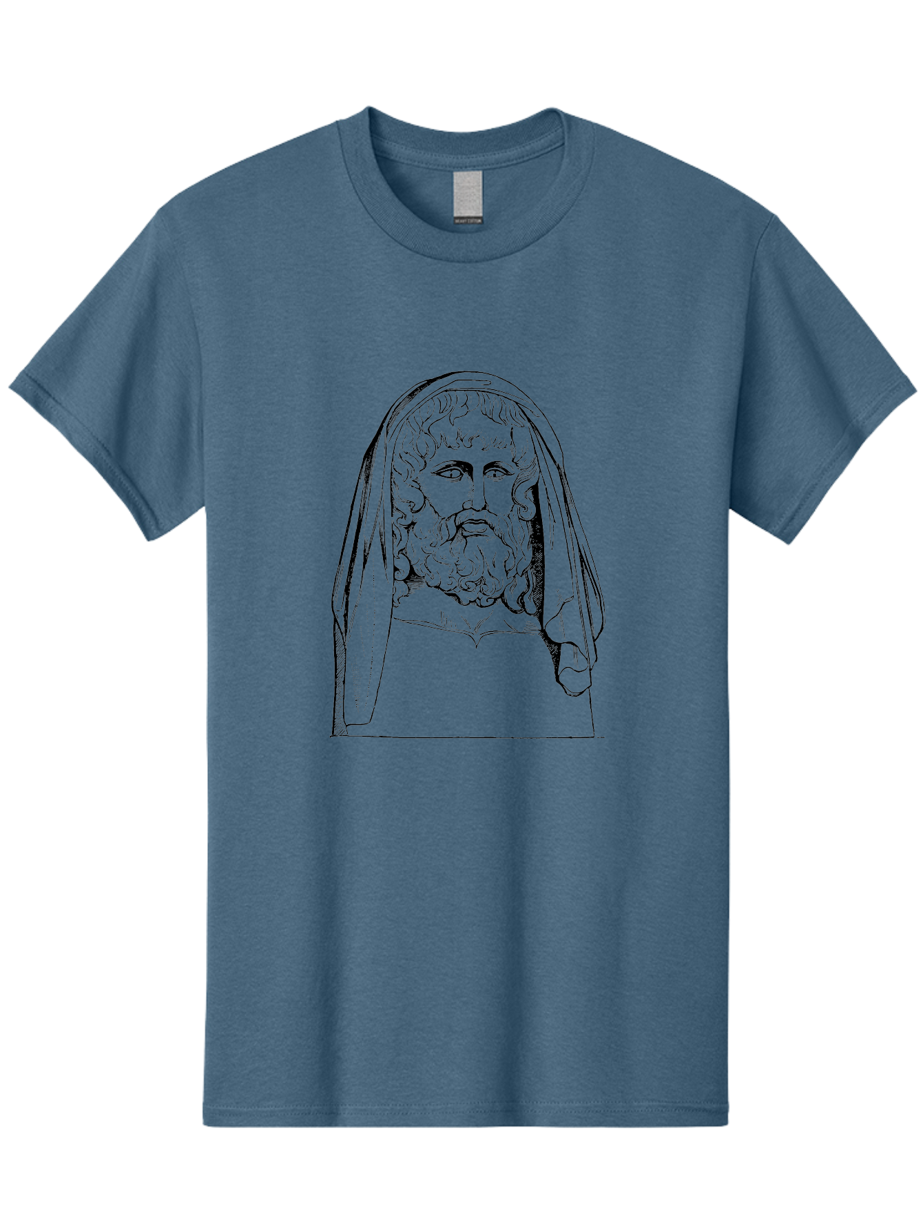 Homer Men'S Graphic Tee, 100% Cotton, Comfortable Casual Summer Wear, Machine Washable, Classical Illustration, Ancient Greek Poet, Bearded Man, Curly Hair, Hooded Figure, Literary Figure, Historical Portrait, Vintage Artwork, - Aaa544