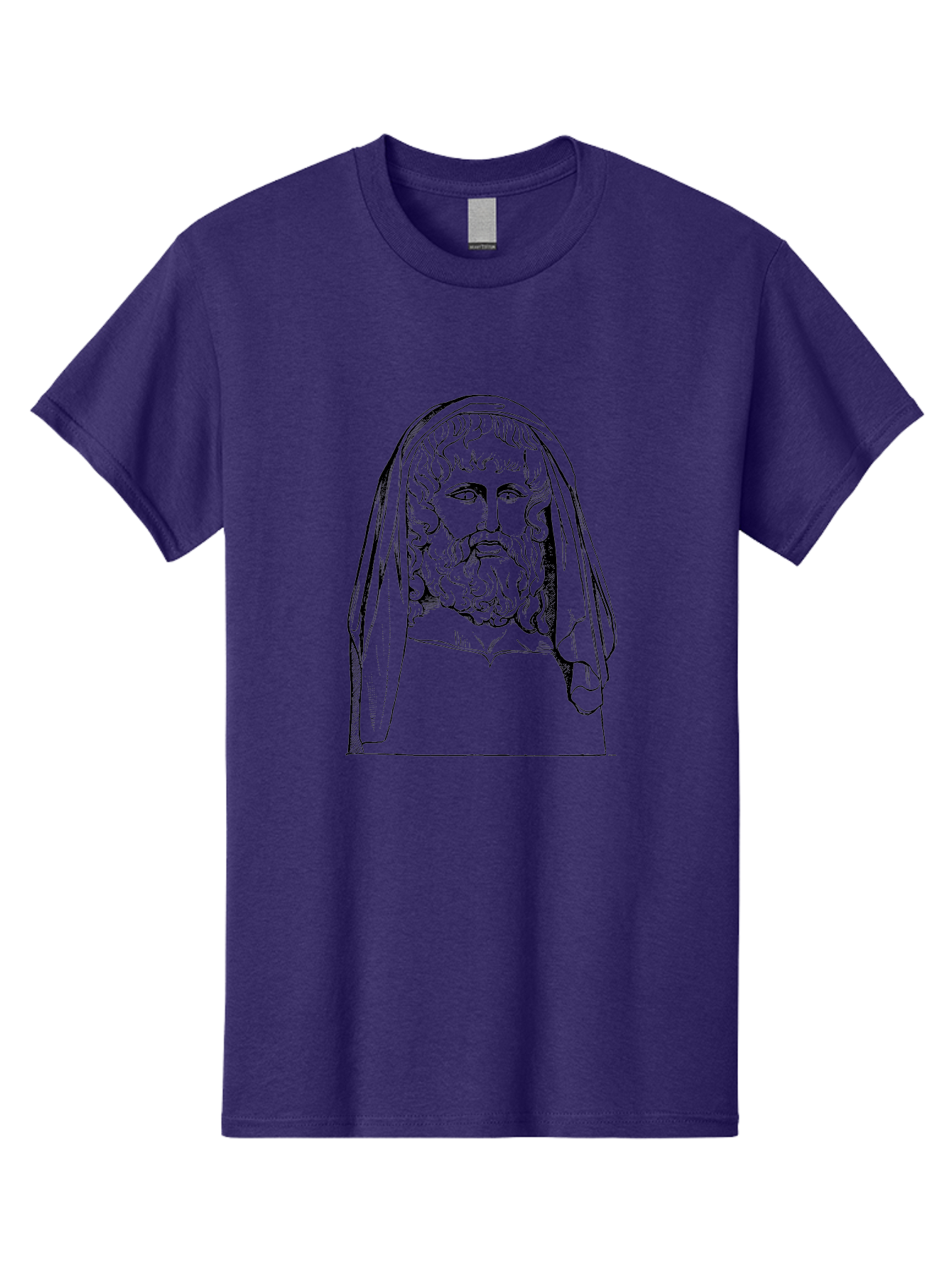 Homer Men'S Graphic Tee, 100% Cotton, Comfortable Casual Summer Wear, Machine Washable, Classical Illustration, Ancient Greek Poet, Bearded Man, Curly Hair, Hooded Figure, Literary Figure, Historical Portrait, Vintage Artwork, - Aaa544