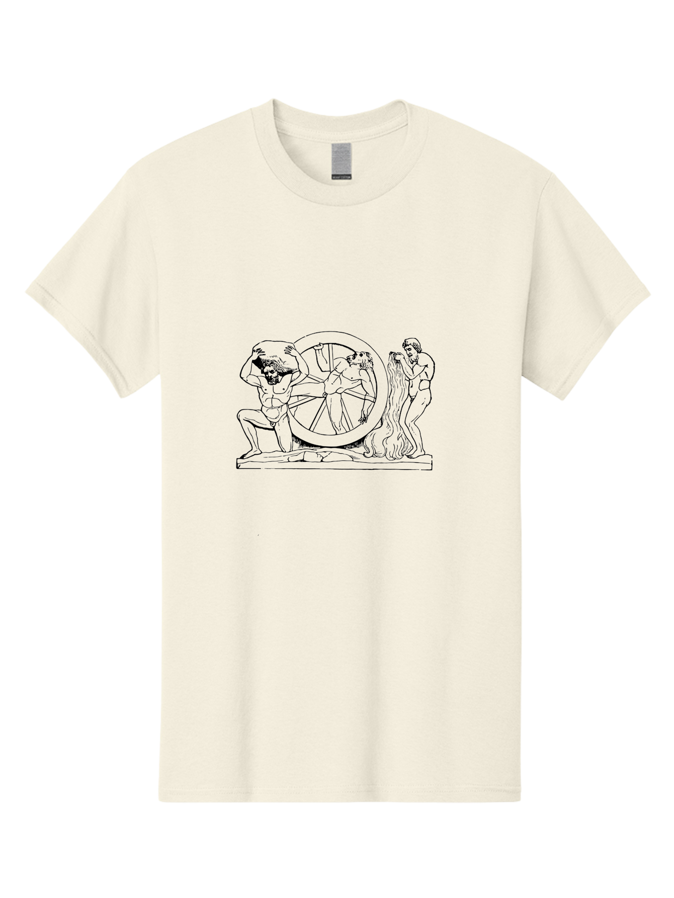 Ixion Men'S Graphic Tee, 100% Cotton, Comfortable Casual Summer Wear, Machine Washable, Ixion On The Wheel, Greek Mythology, Ancient Greece, Mythological Creatures, Torment, Punishment, Classical Art, Historical Illustration, Black Outline, - Aaa545