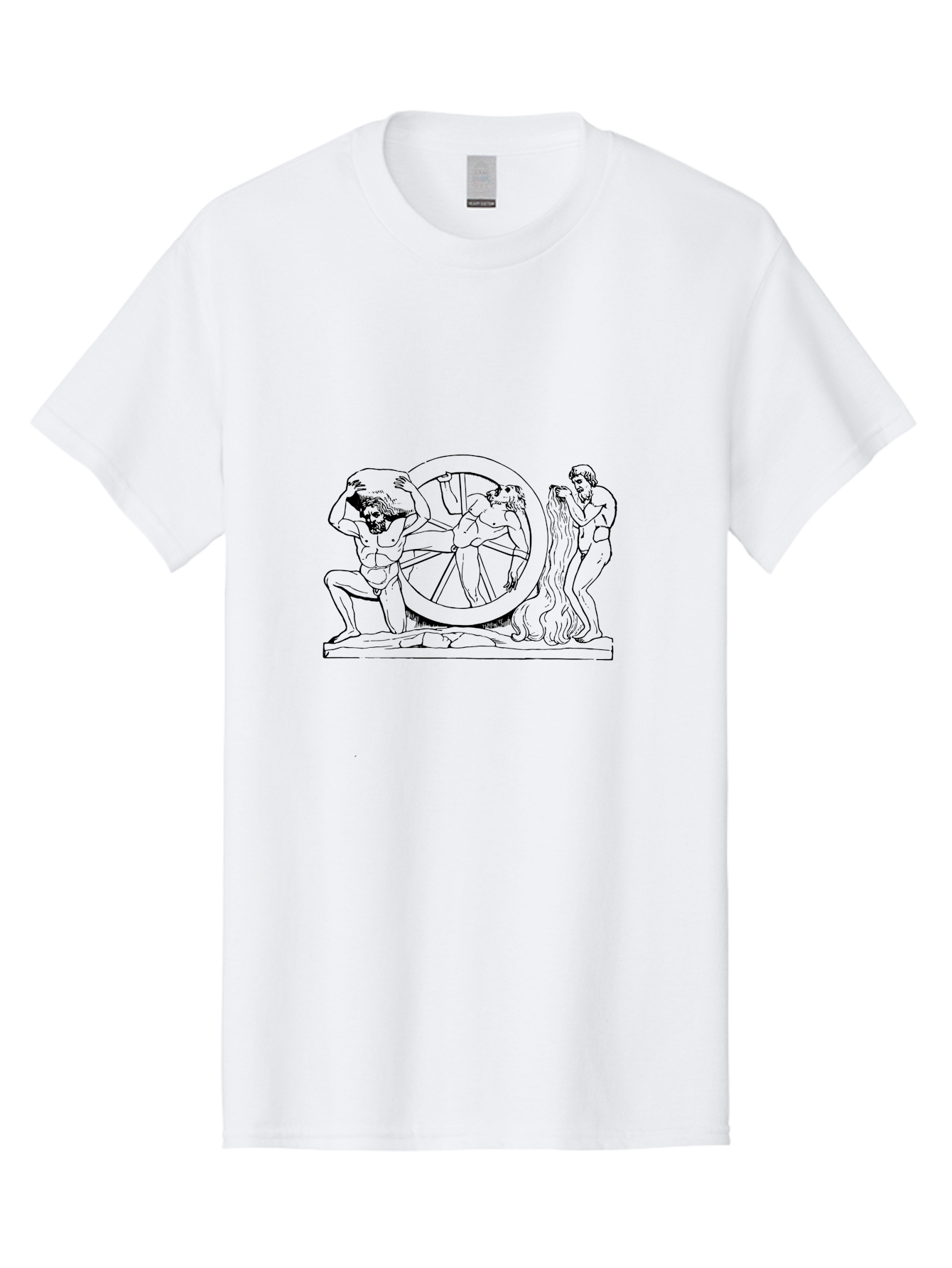 Ixion Men'S Graphic Tee, 100% Cotton, Comfortable Casual Summer Wear, Machine Washable, Ixion On The Wheel, Greek Mythology, Ancient Greece, Mythological Creatures, Torment, Punishment, Classical Art, Historical Illustration, Black Outline, - Aaa545