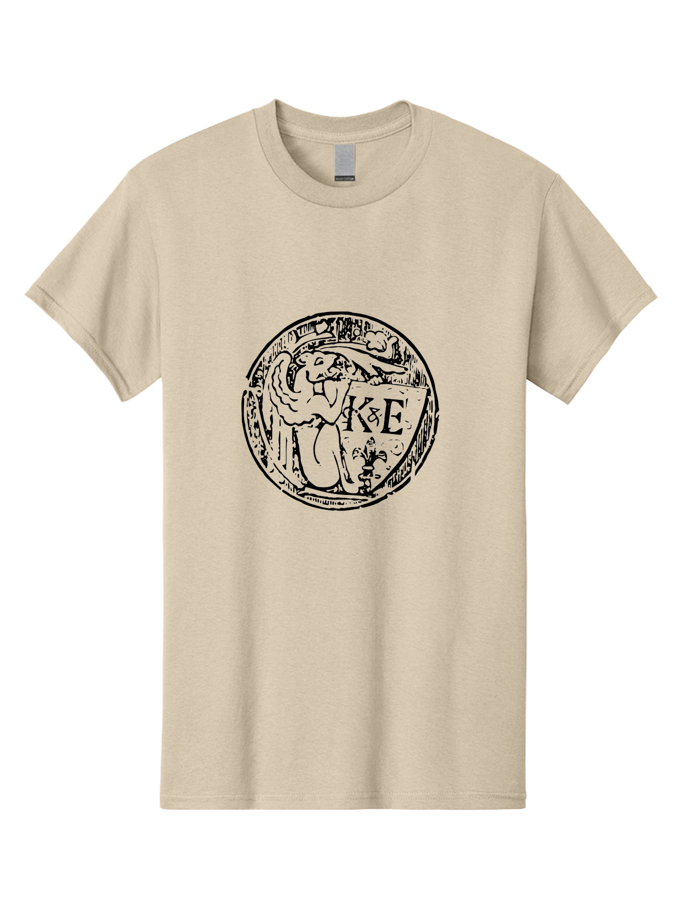 Ke-Logo Men'S Graphic Tee, 100% Cotton, Comfortable Casual Summer Wear, Machine Washable, Black Logo, Angel Holding Shield, 'Ke' Emblem, Circular Design, Mystical Symbol, Medieval Art, Gothic Style, Mysterious Figure, Artistic Logo - Aaa546